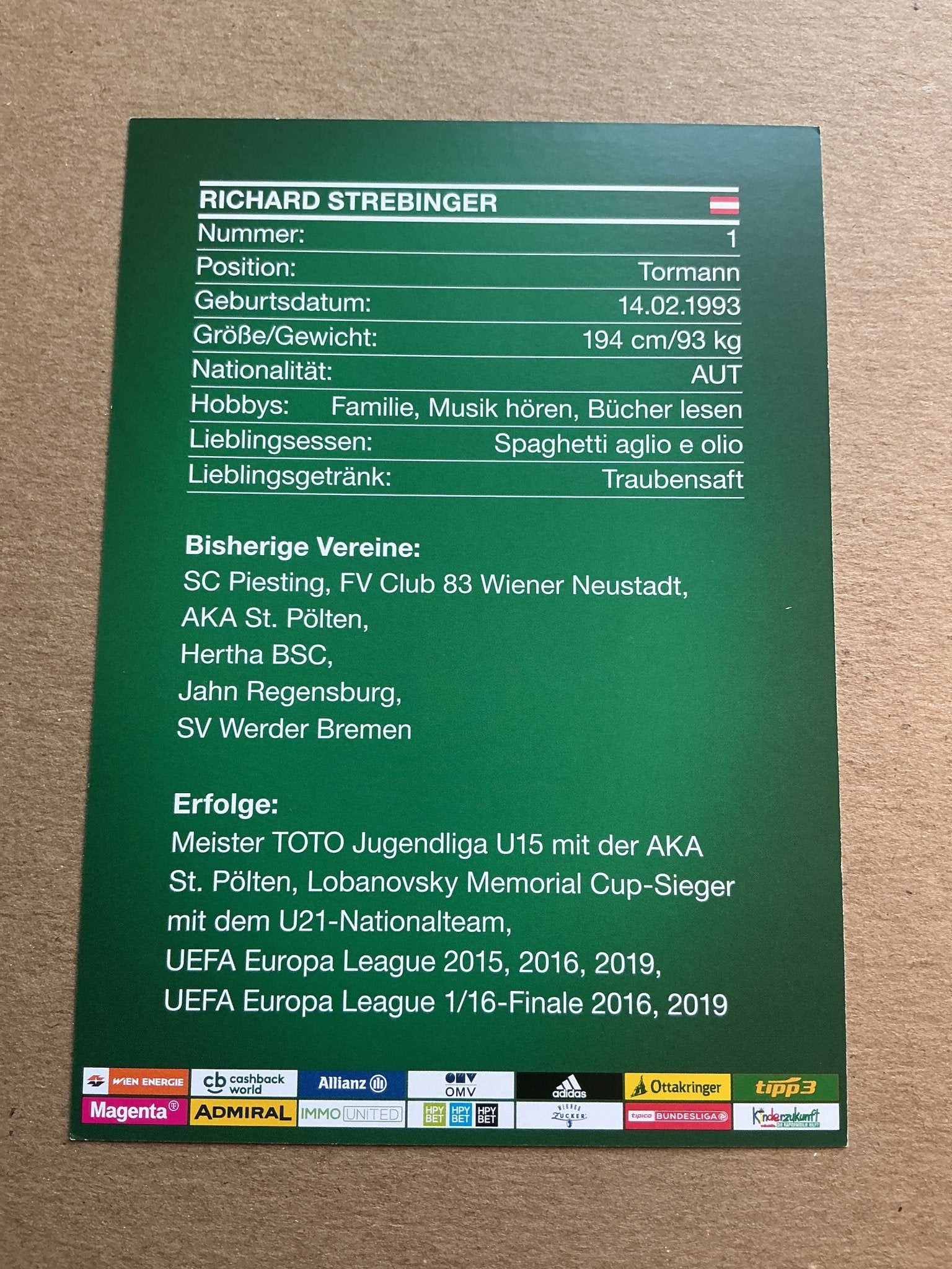 Richard Strebinger, Austria 🇦🇹 Rapid Wien 2019/20 hand signed - Autographs-World