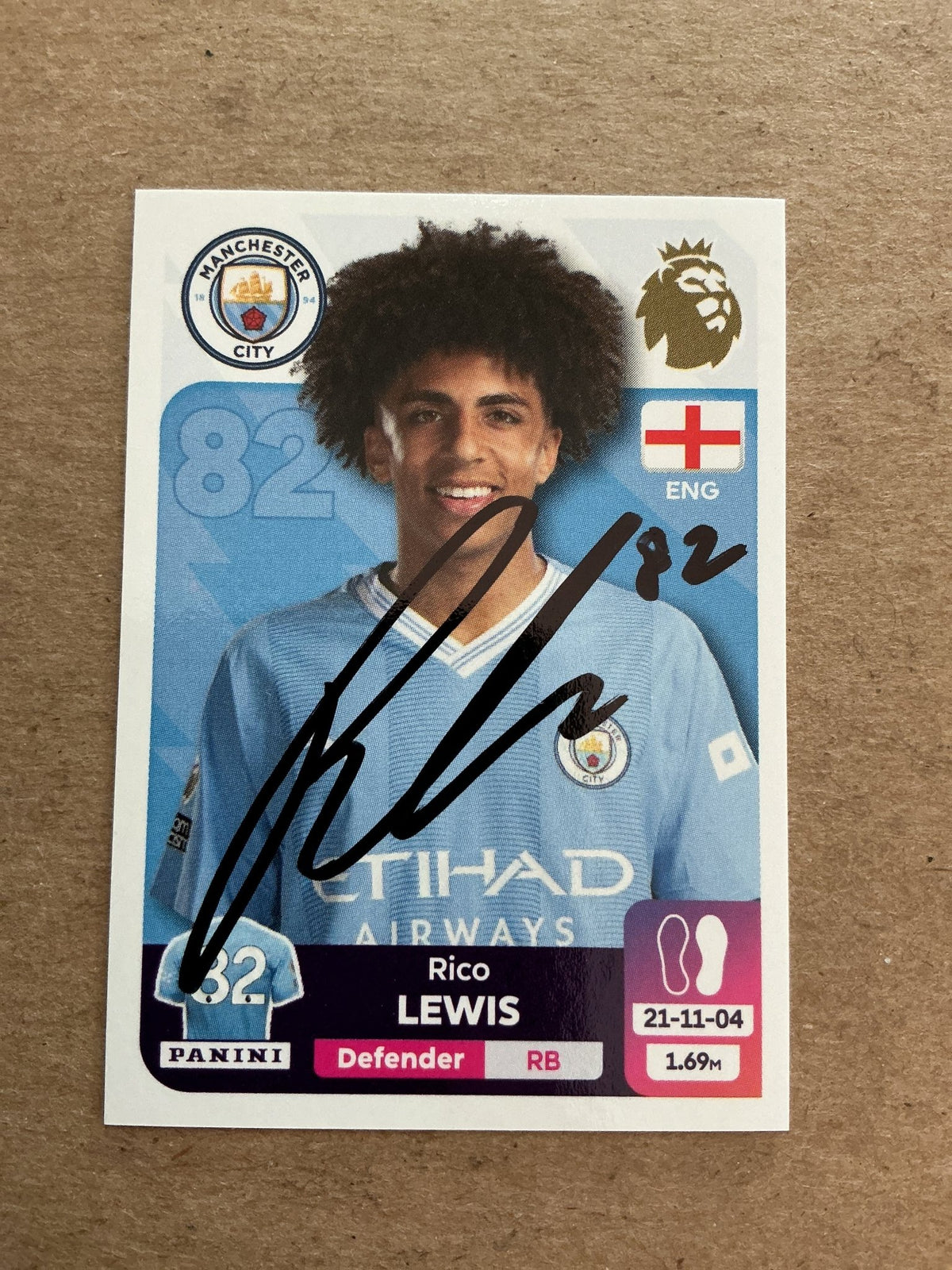 Rico Lewis, England 🏴󠁧󠁢󠁥󠁮󠁧󠁿 Manchester City 2024 Panini hand signed - Autographs-World