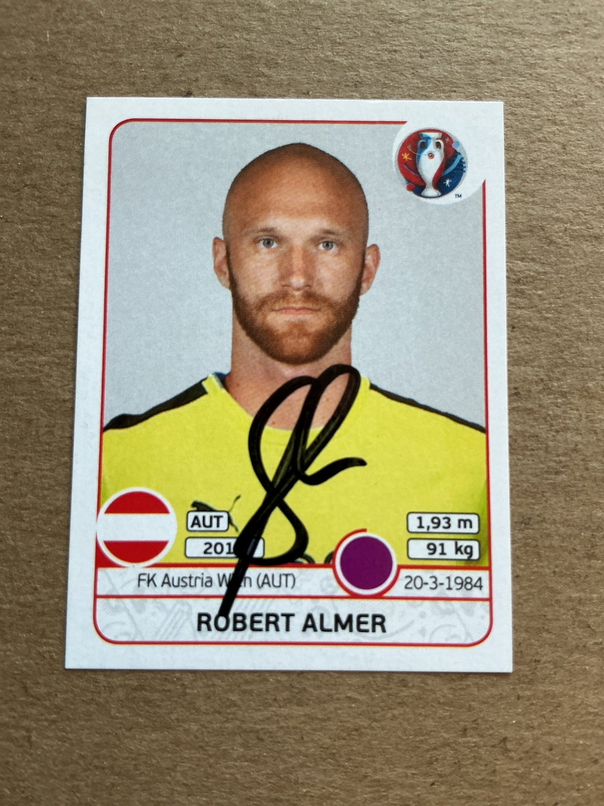 Robert Almer, Austria 🇦🇹 UEFA Euro 2016 Panini hand signed - Autographs-World