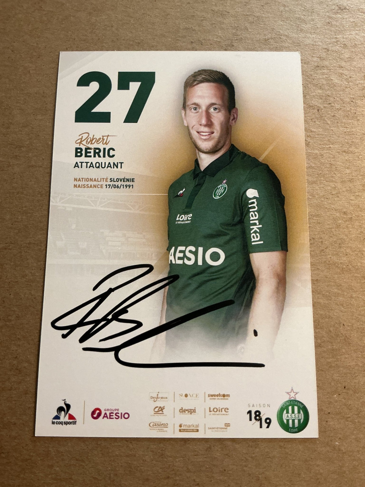 Robert Beric, Slovenia 🇸🇮 AS Saint-Etienne 2018/19 hand signed - Autographs-World