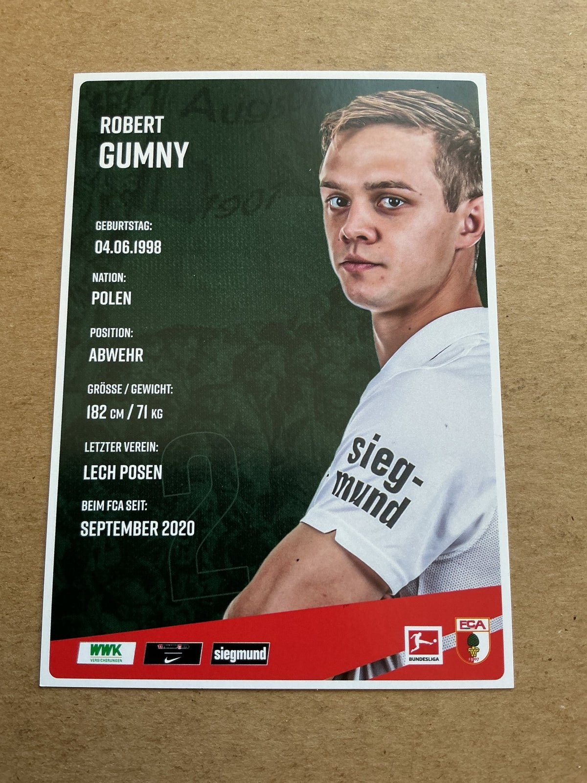 Robert Gumny, Poland 🇵🇱 FC Augsburg 2020/21 hand signed - Autographs-World