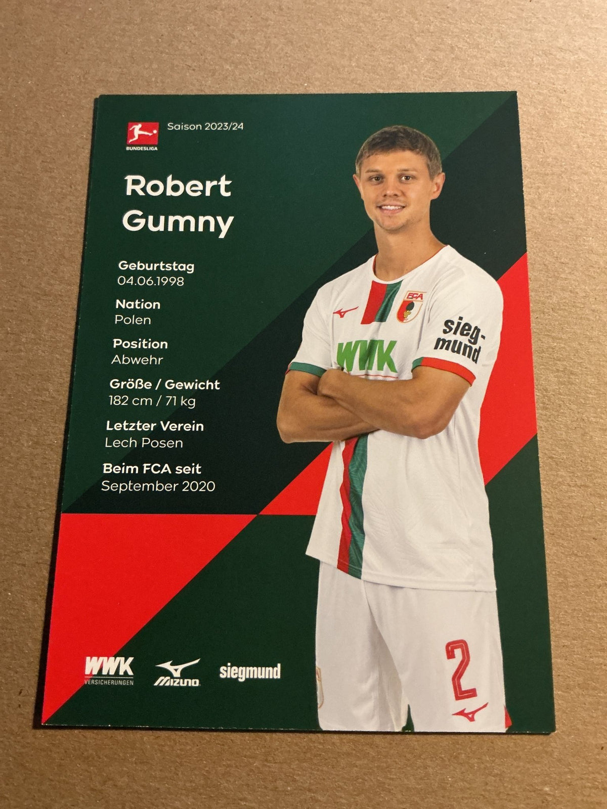 Robert Gumny, Poland 🇵🇱 FC Augsburg 2023/24 hand signed - Autographs-World