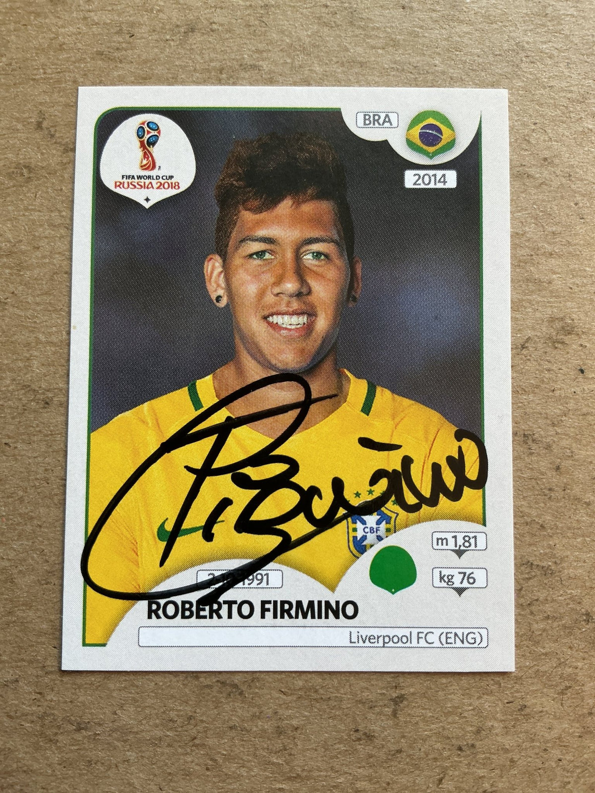 Roberto Firmino, Brazil 🇧🇷 FIFA World Cup 2018 Panini hand signed - Autographs-World