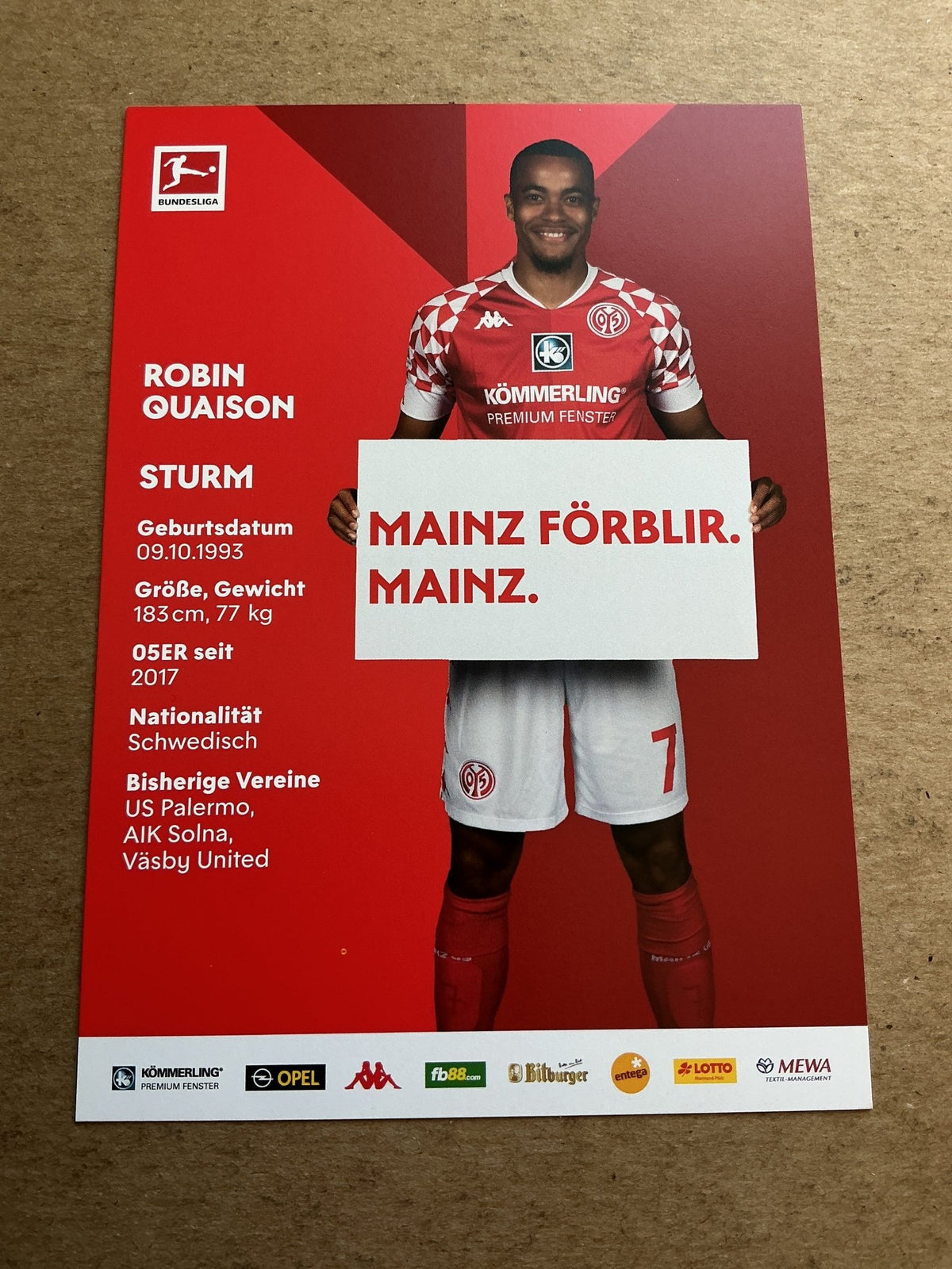Robin Quaison, Sweden 🇸🇪 FSV Mainz 05 2020/21 hand signed - Autographs-World