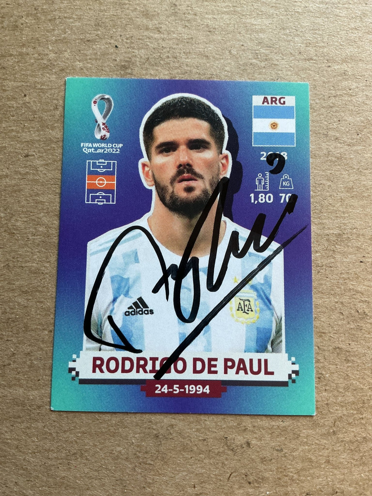 Rodrigo de Paul, Argentina 🇦🇷 FIFA World Cup 2022 Panini hand signed - Autographs-World