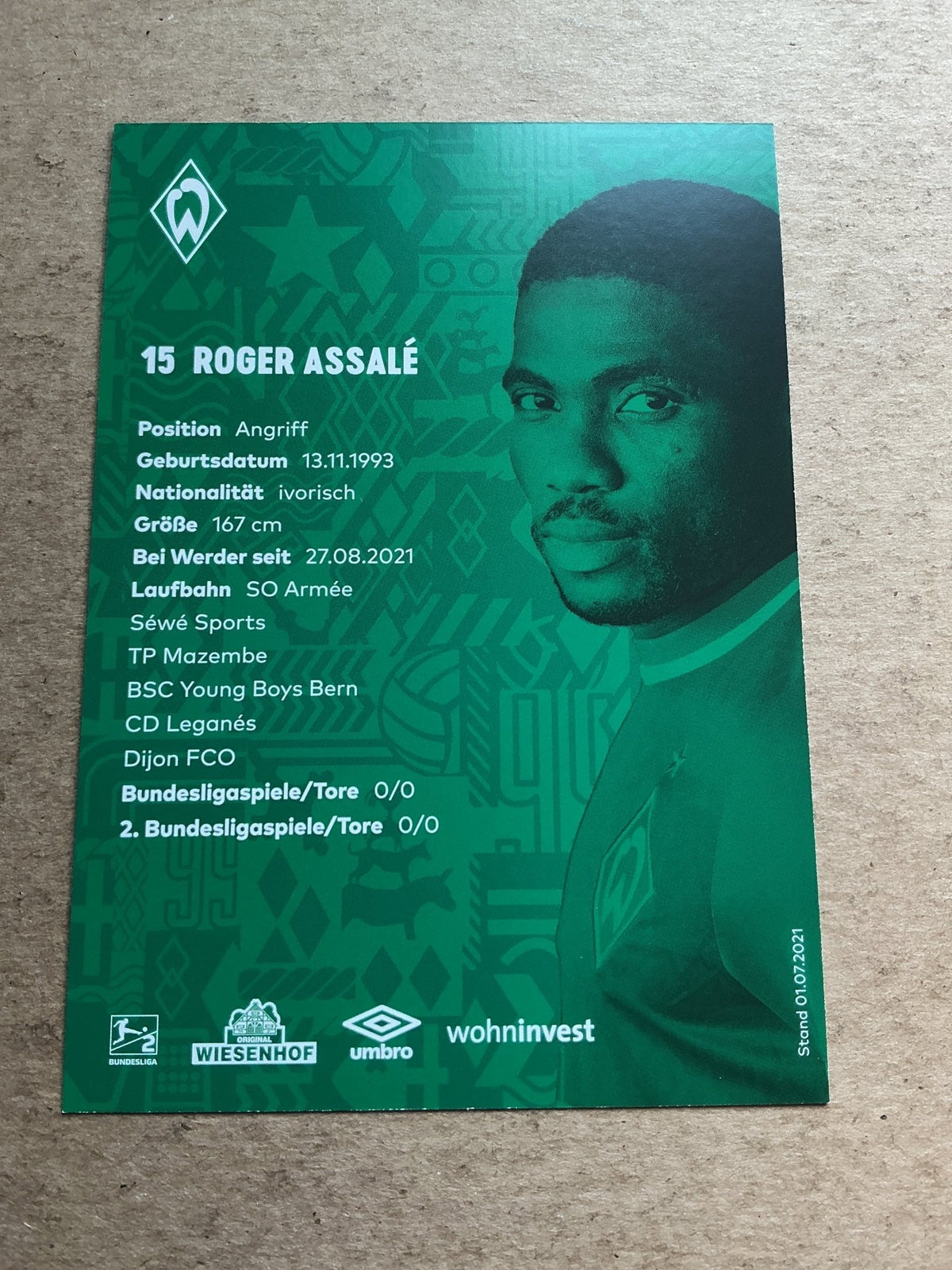 Roger Assalé, Ivory Coast 🇨🇮 SV Werder Bremen 2021/22 hand signed - Autographs-World
