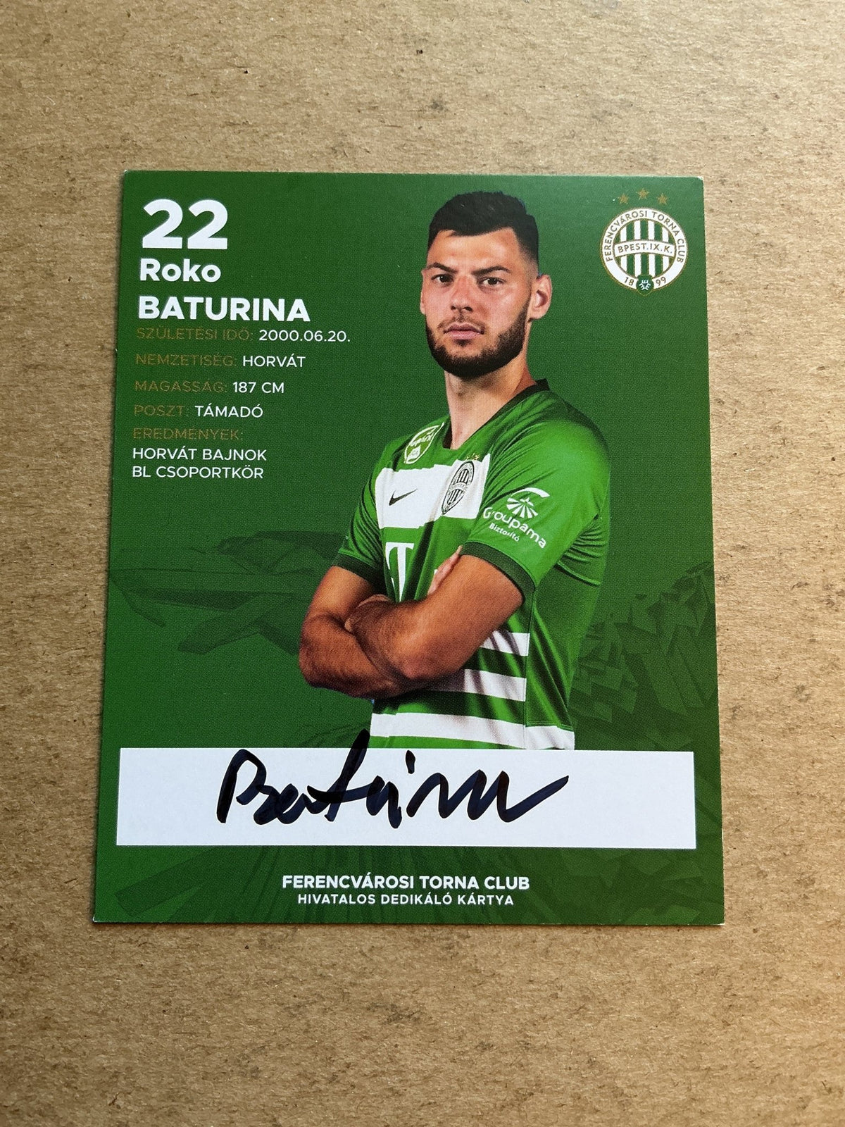 Roko Baturina, Croatia 🇭🇷 Ferencváros 2020/21 hand signed - Autographs-World