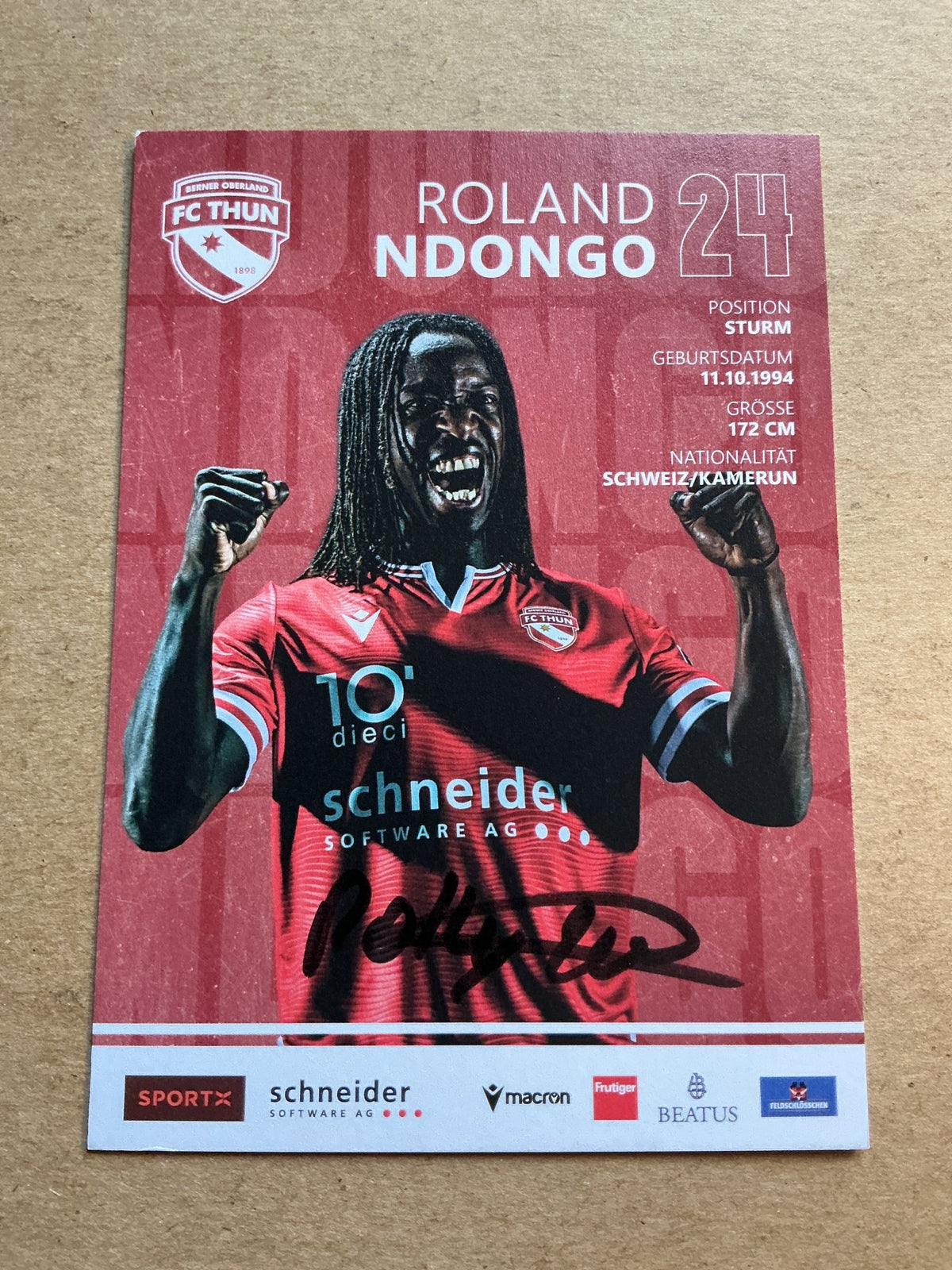 Roland Ndongo, Cameroon 🇨🇲 FC Thun 2023/24 hand signed - Autographs-World