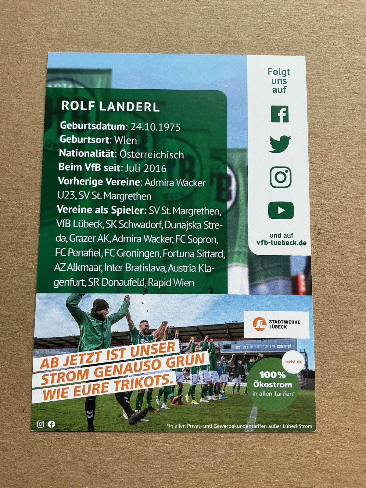 Rolf Landerl, Austria 🇦🇹 VfB Lübeck 2020/21 hand signed - Autographs-World