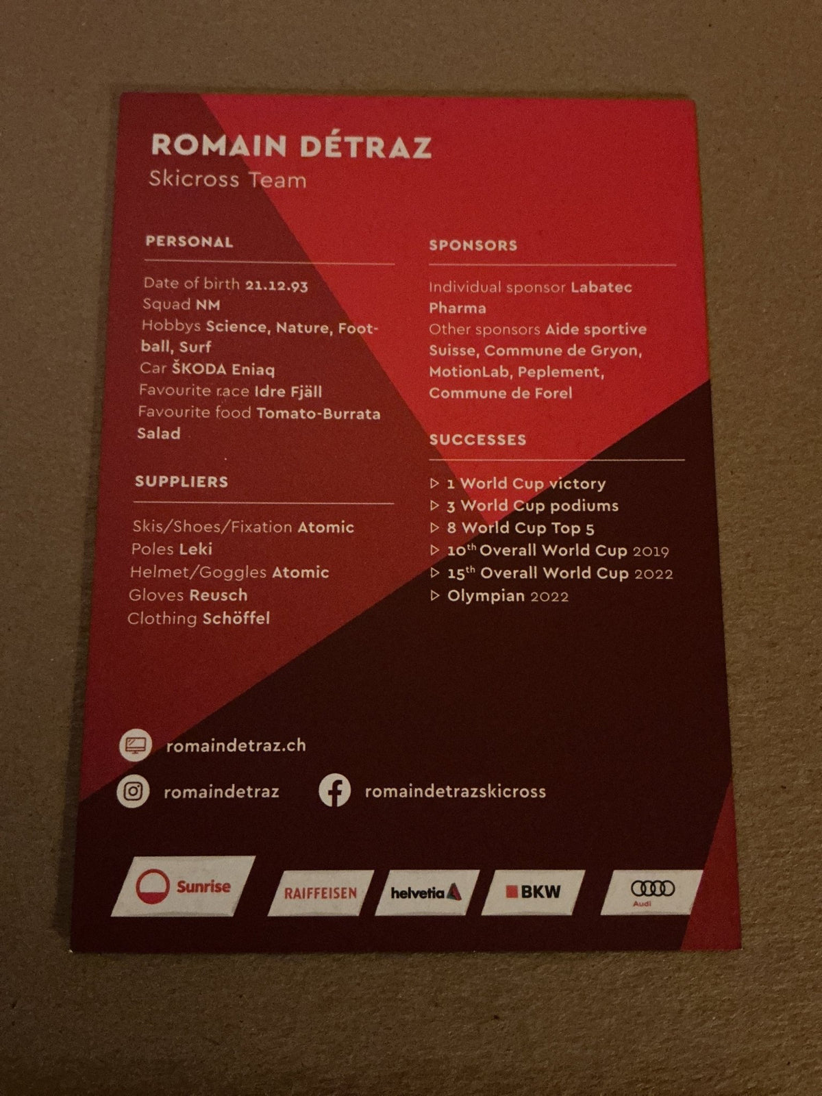 Romain Détraz, Switzerland 🇨🇭 Ski Cross 2023/24 hand signed - Autographs-World