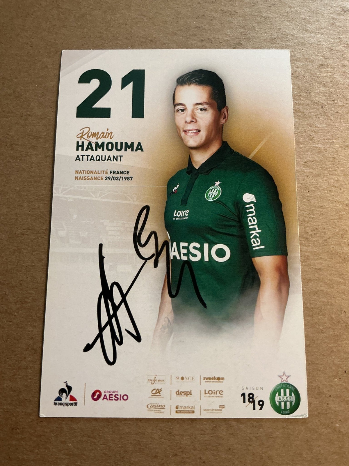 Romain Hamouna, France 🇫🇷 AS Saint-Etienne 2018/19 hand signed - Autographs-World