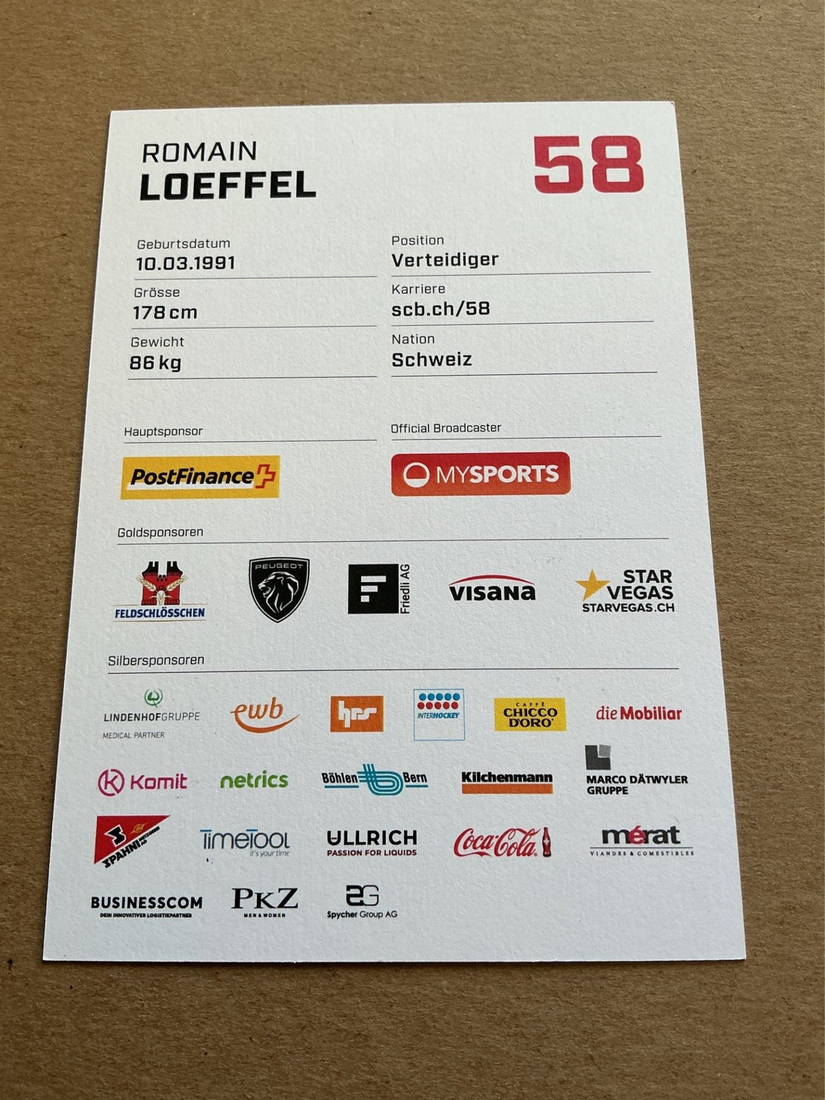 Romain Loeffel, Switzerland 🇨🇭 SC Bern 2023/24 hand signed - Autographs-World