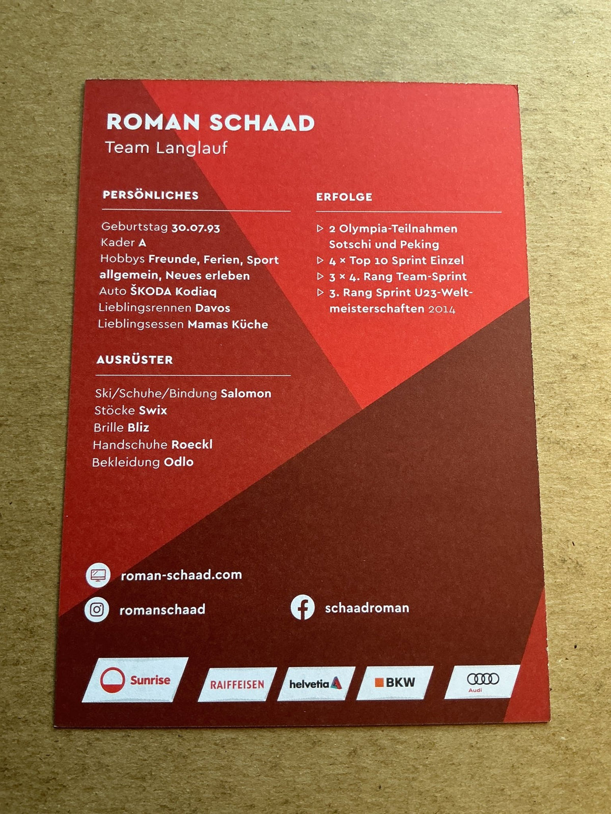 Roman Schaad, Switzerland 🇨🇭 Cross Country Winter 2022/23 hand signed - Autographs-World