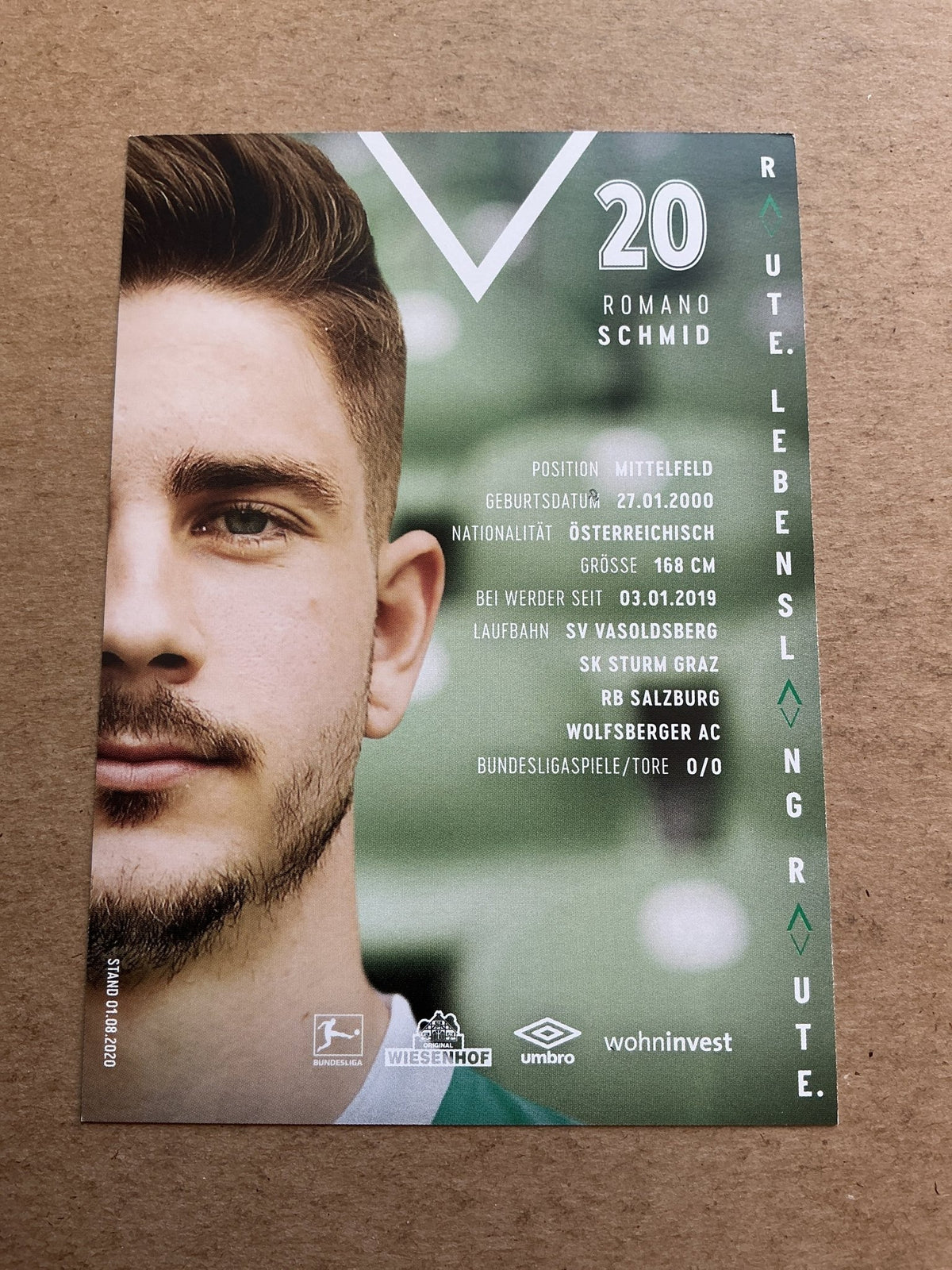 Romano Schmid, Austria 🇦🇹 SV Werder Bremen 2020/21 hand signed - Autographs-World