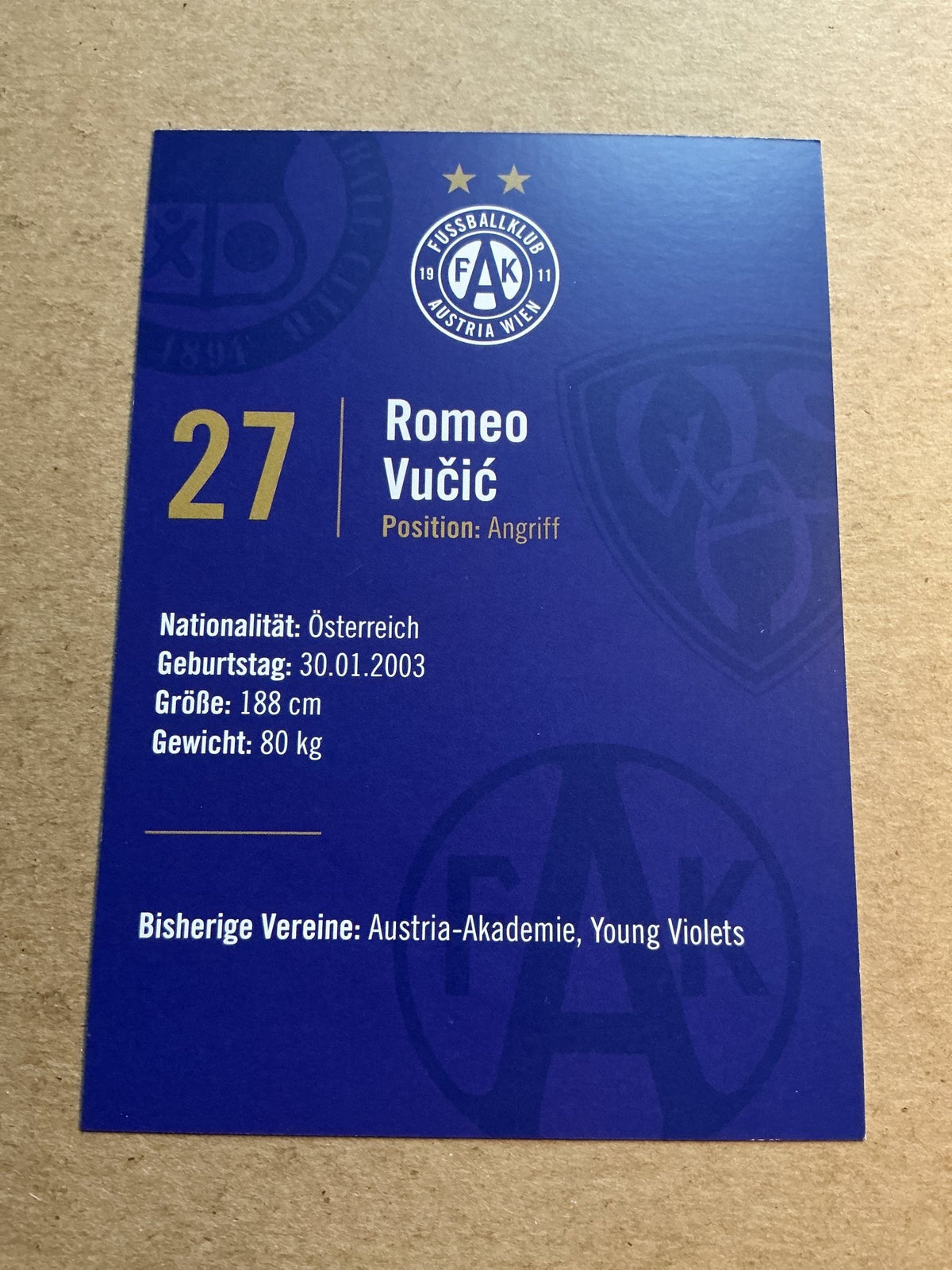 Romeo Vučić, Austria 🇦🇹 FK Austria Wien 2023/24 hand signed - Autographs-World