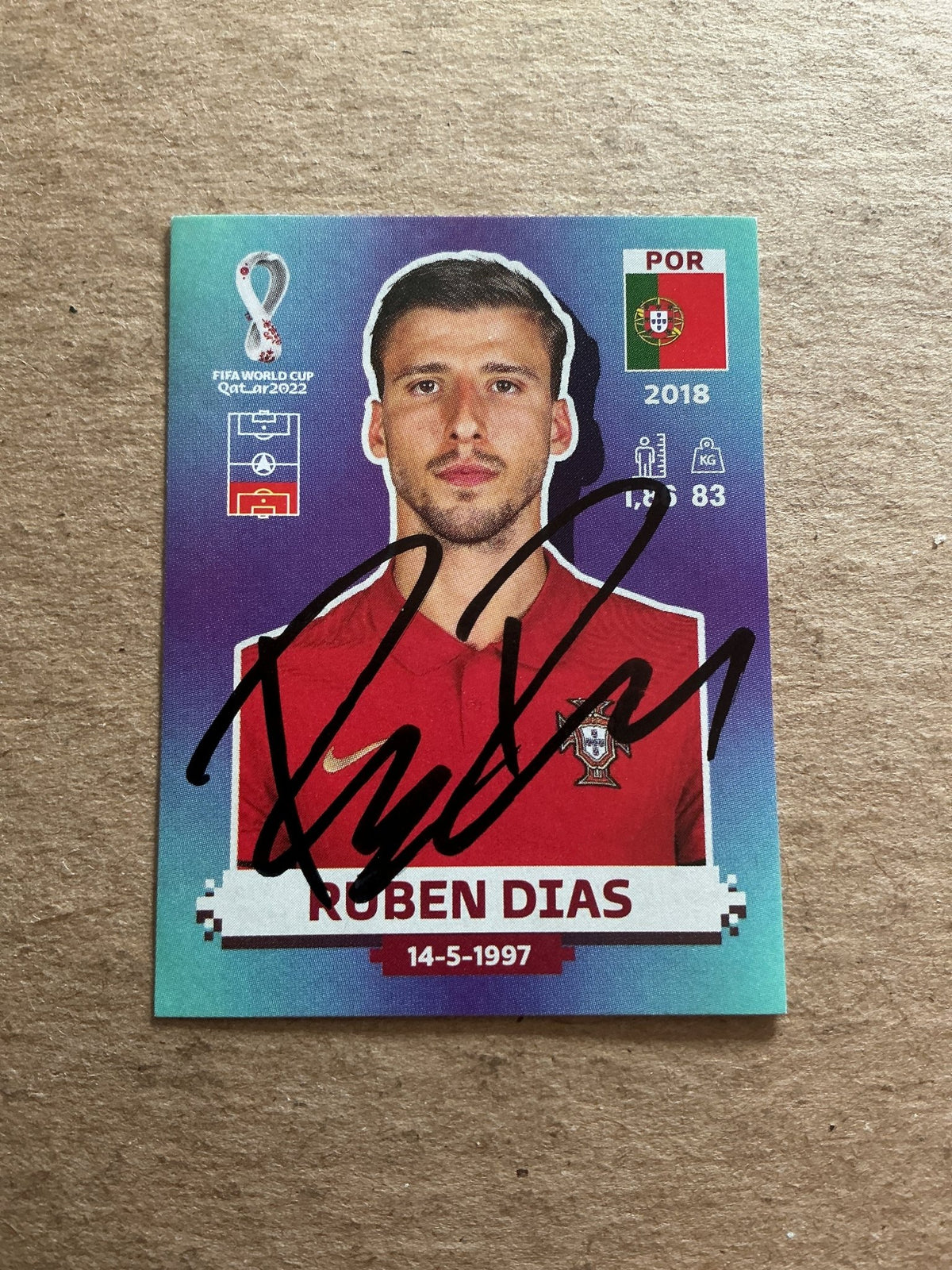 Ruben Dias, Portugal 🇵🇹 FIFA World Cup 2022 Panini hand signed - Autographs-World