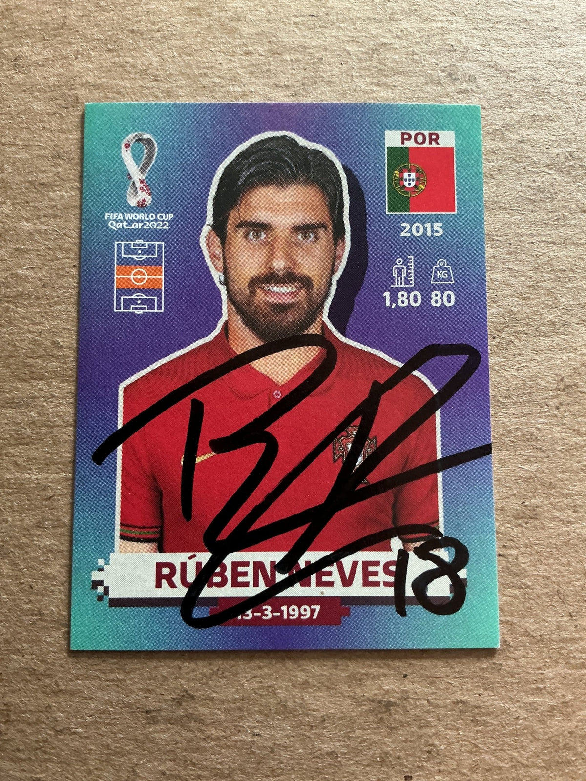 Ruben Neves, Portugal 🇵🇹 FIFA World Cup 2022 Panini hand signed - Autographs-World