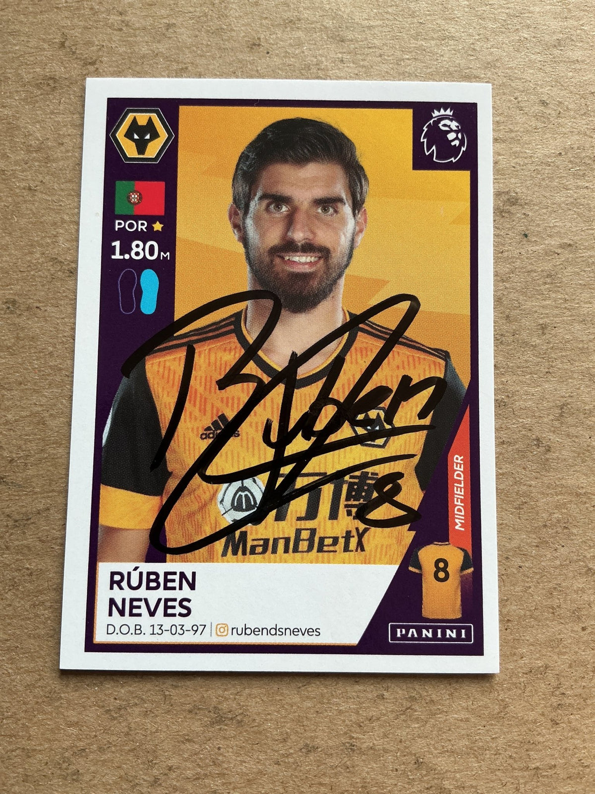 Rúben Neves, Portugal 🇵🇹 Wolverhampton Wanderers 2021 Panini hand signed - Autographs-World