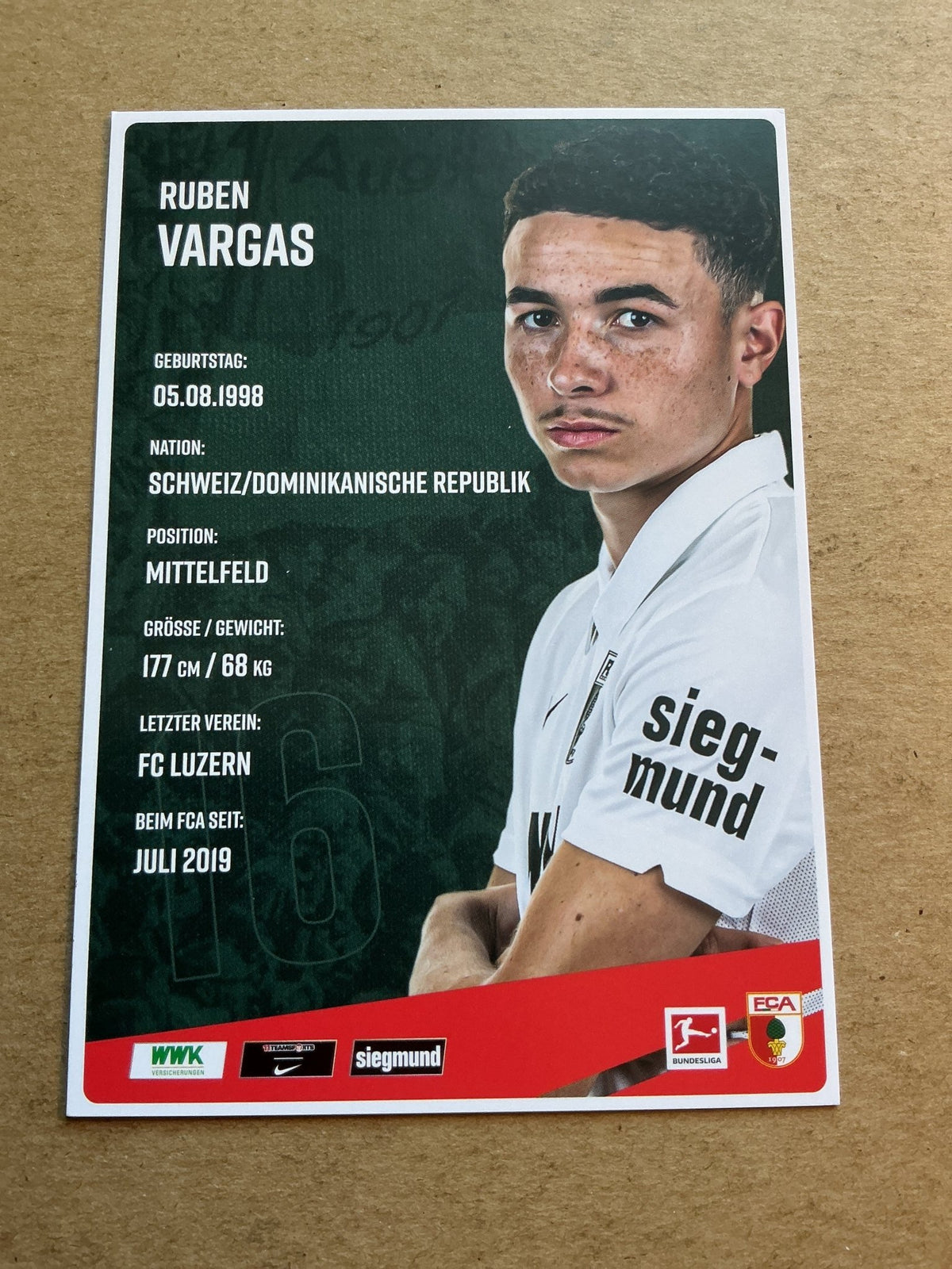 Ruben Vargas, Switzerland 🇨🇭 FC Augsburg 2020/21 hand signed - Autographs-World