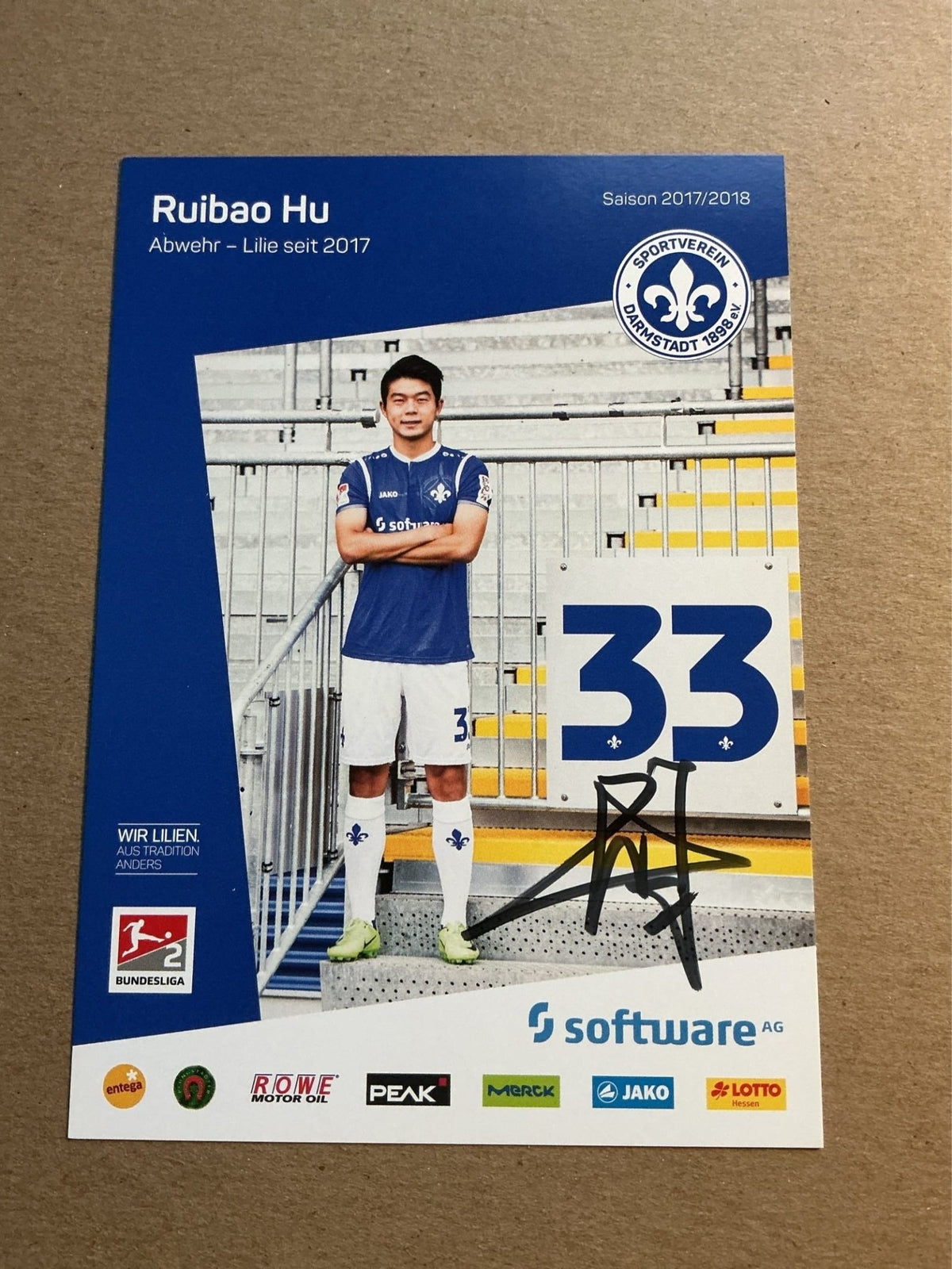 Ruibao Hu, China 🇨🇳 SV Darmstadt 98 2017/18 hand signed - Autographs-World