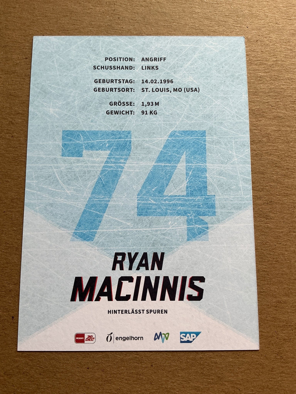 Ryan MacInnis, USA 🇺🇸 Adler Mannheim 2023/24 hand signed - Autographs-World