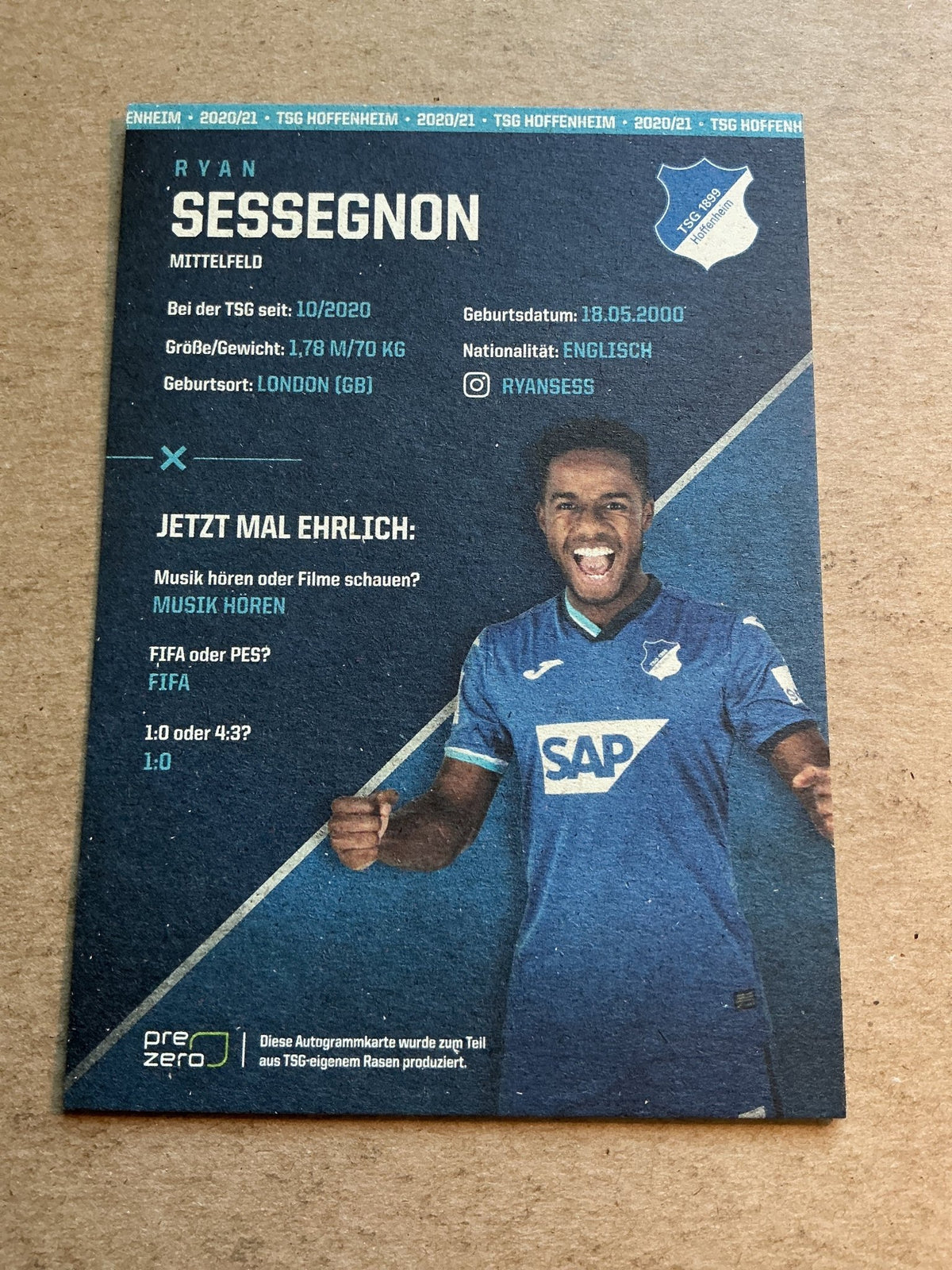 Ryan Sessegnon, England 🏴󠁧󠁢󠁥󠁮󠁧󠁿 TSG 1899 Hoffenheim 2020/21 hand signed - Autographs-World