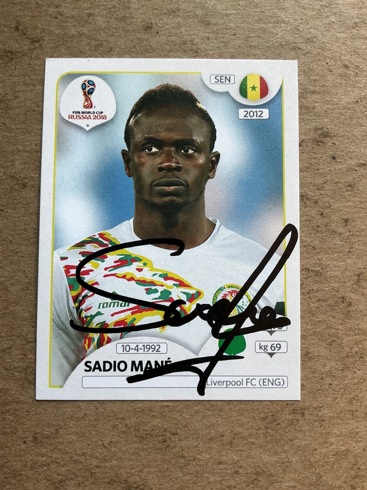 Sadio Mané, Senegal 🇸🇳 FIFA World Cup 2018 Panini hand signed - Autographs-World