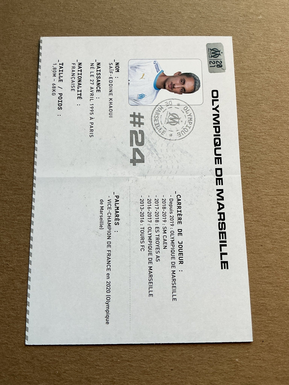 Saîf-Eddine Khaoui, Tunisia 🇹🇳 Olympique Marseille 2020/21 hand signed - Autographs-World