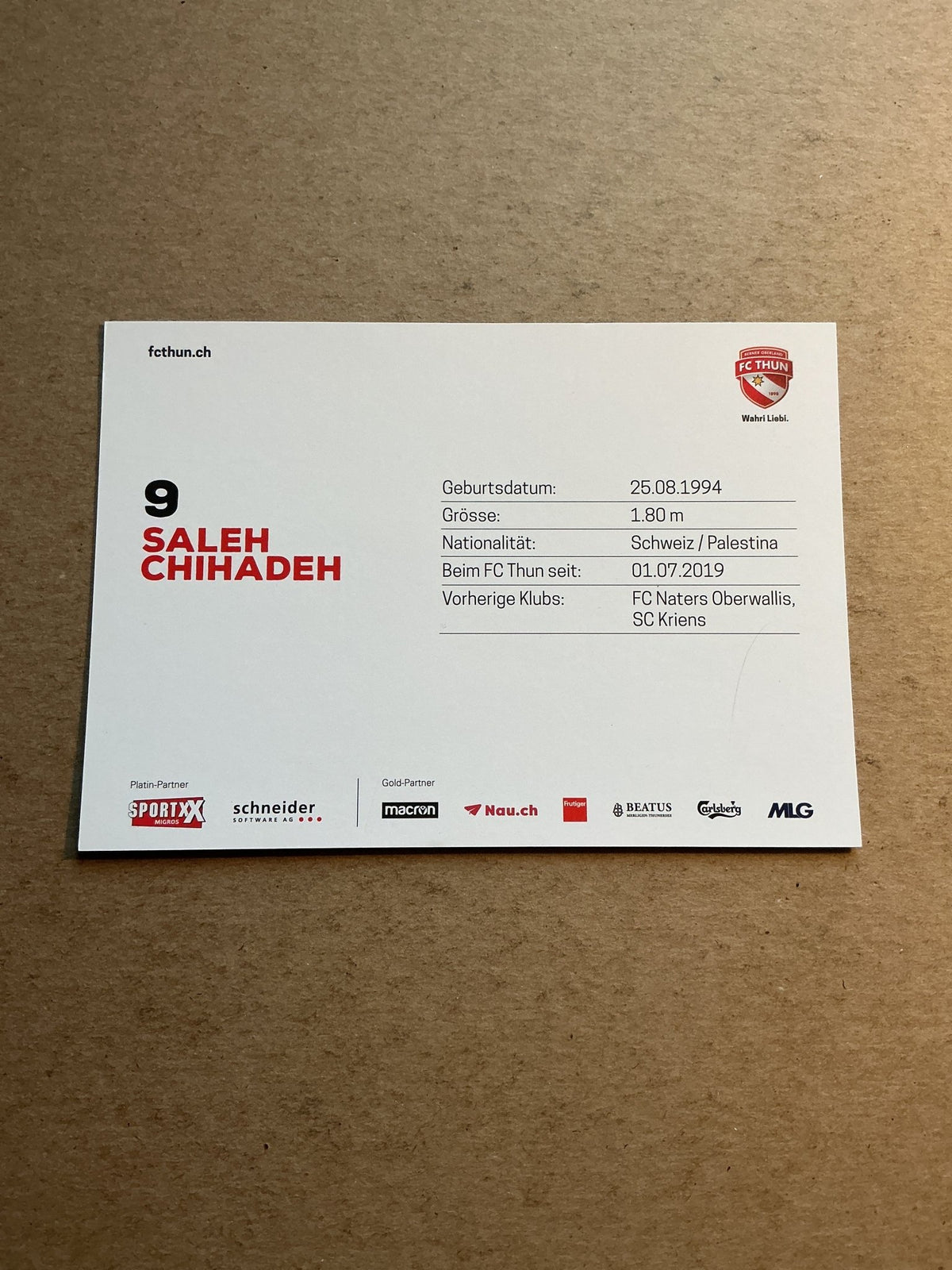 Saleh Chihadeh, Switzerland 🇨🇭 FC Thun 2020/21 hand signed - Autographs-World