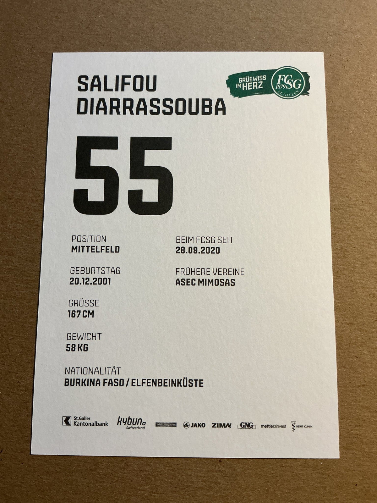 Salifou Diarrassouba, Burkina Faso 🇧🇫 FC St. Gallen 2021/22 hand signed - Autographs-World
