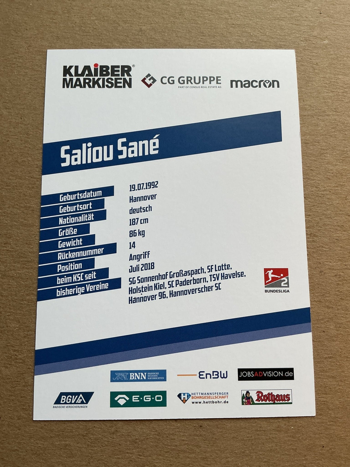 Saliou Sané, Germany 🇩🇪 Karlsruher SC 2019/20 hand signed - Autographs-World