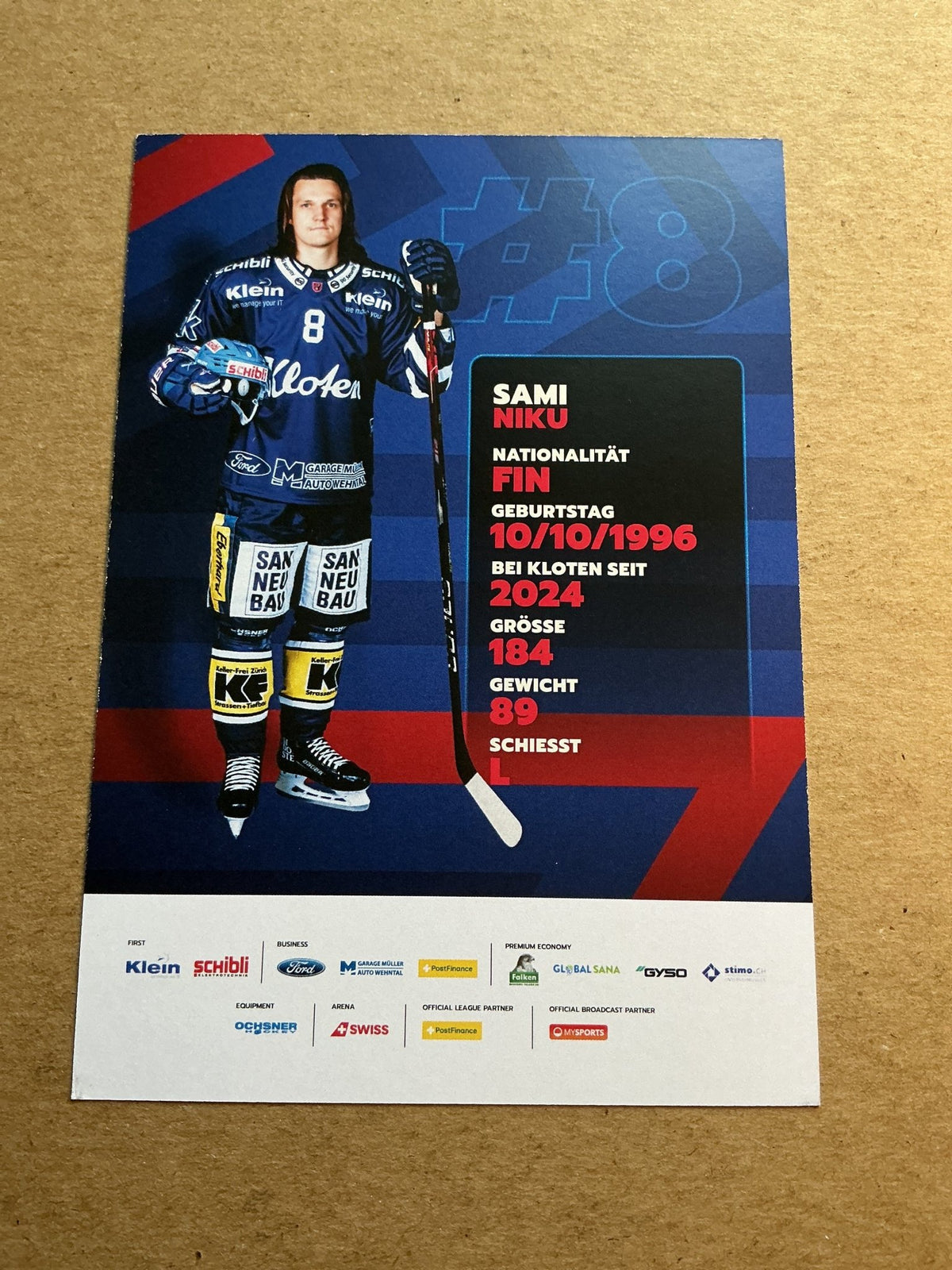 Sami Niku, Finland 🇫🇮 EHC Kloten 2024/25 hand signed - Autographs-World