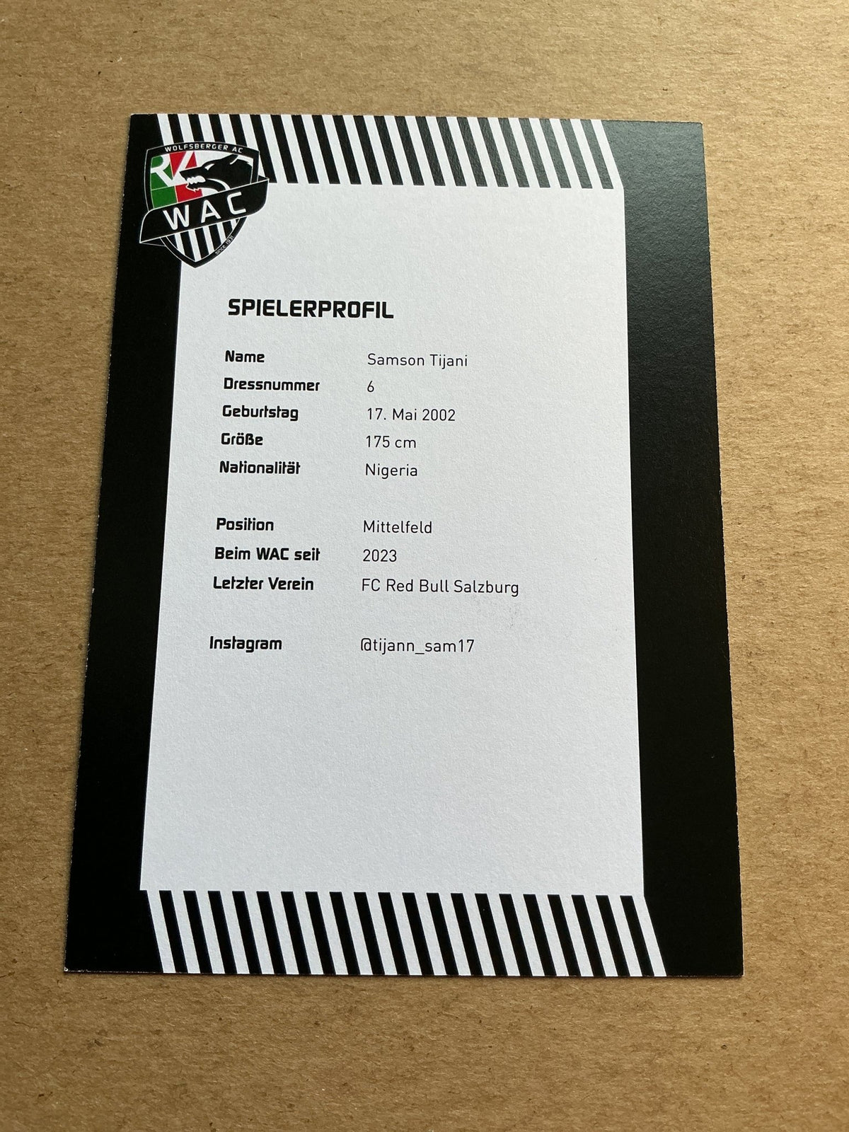 Samson Tijani, Nigeria 🇳🇬 Wolfsberger AC 2023/24 hand signed - Autographs-World