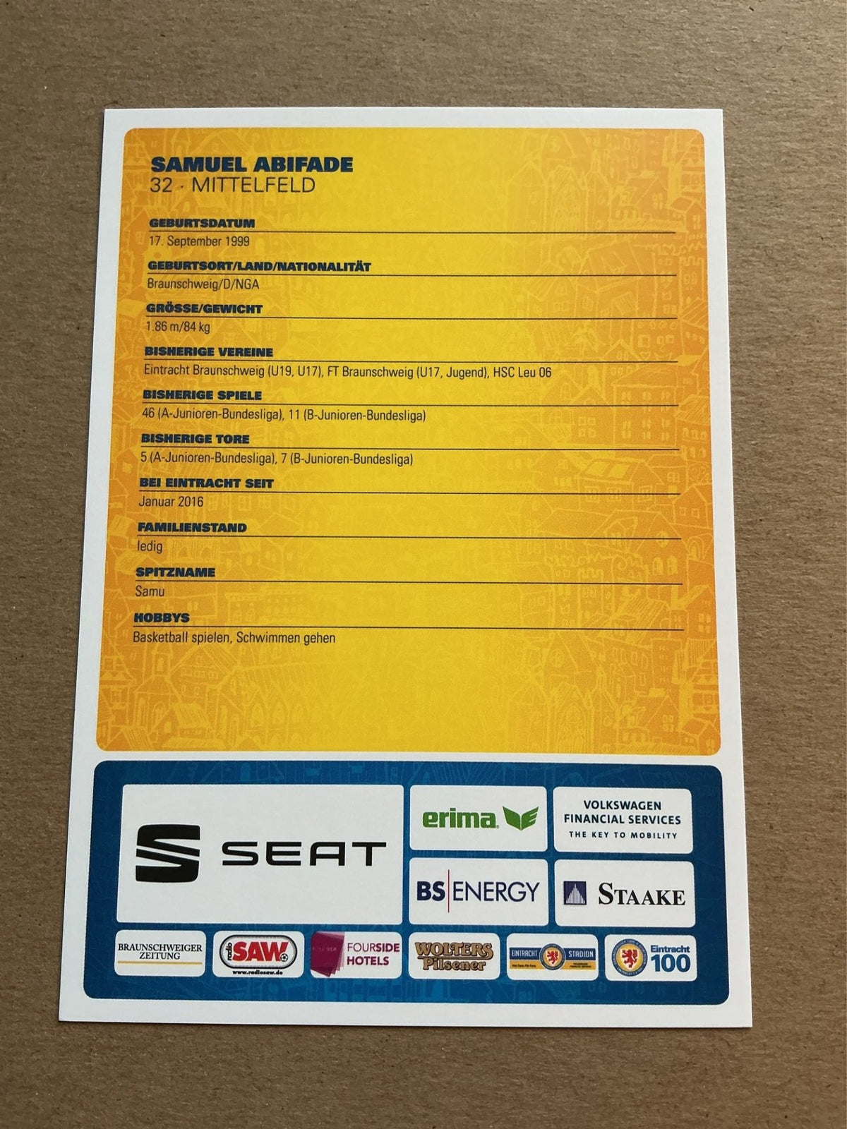 Samuel Abifade, Germany 🇩🇪 Eintracht Braunschweig 2018/19 hand signed - Autographs-World