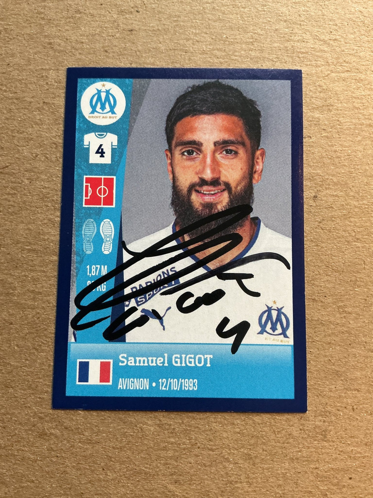 Samuel Gigot, France 🇫🇷 Olympique Marseille 2023 Panini hand signed - Autographs-World