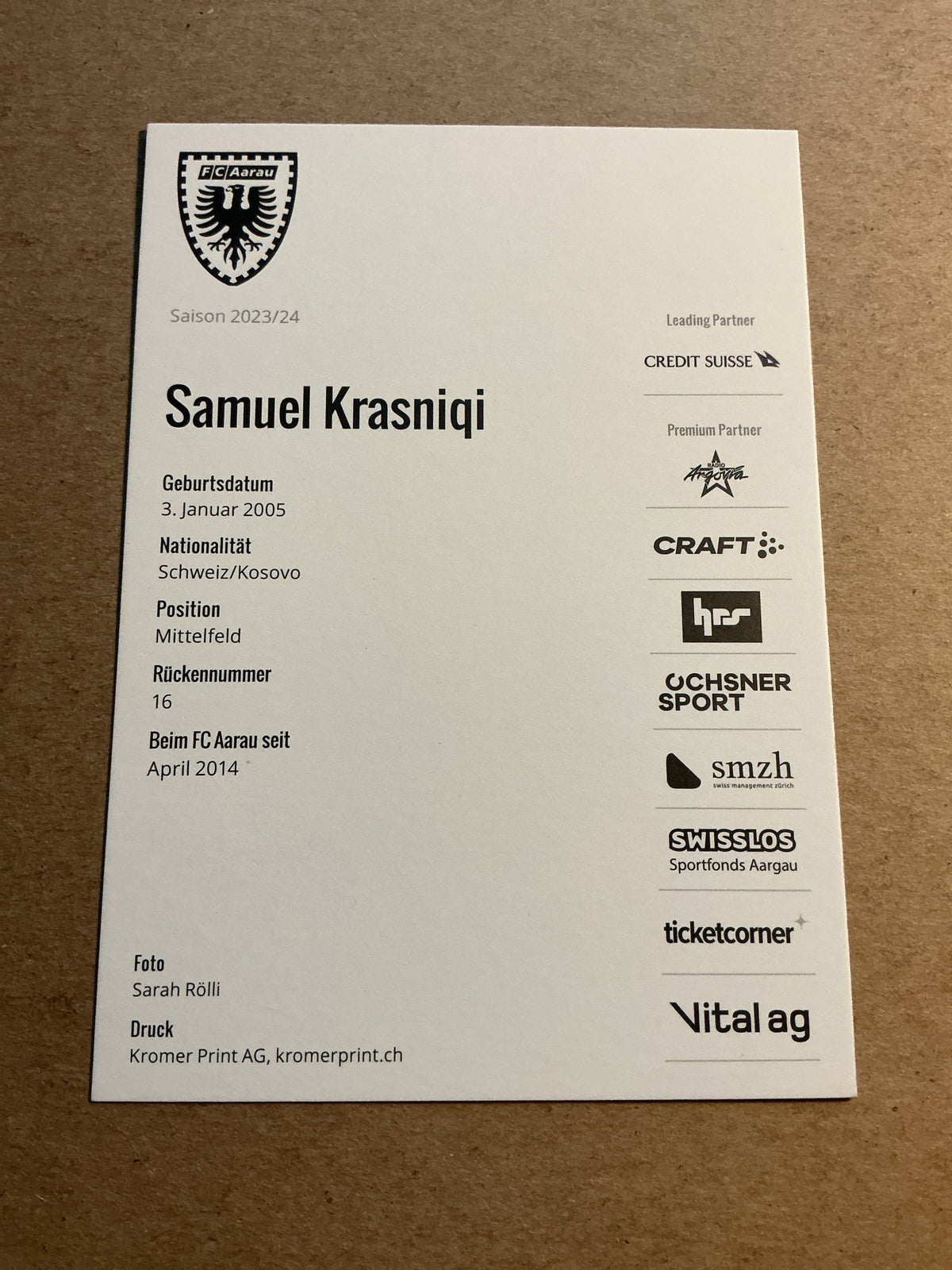 Samuel Krasniqi, Switzerland 🇨🇭 FC Aarau 2023/24 hand signed - Autographs-World