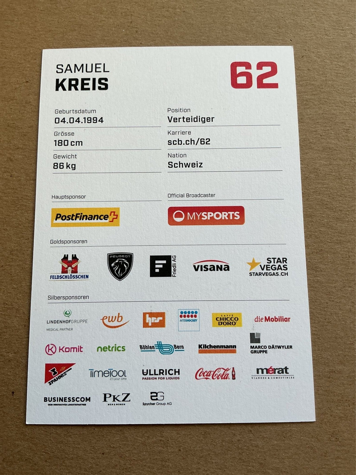Samuel Kreis, Switzerland 🇨🇭 SC Bern 2023/24 hand signed - Autographs-World