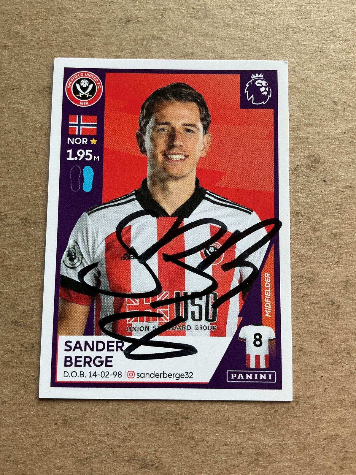 Sander Berge, Norway 🇳🇴 Sheffield United 2021 Panini hand signed - Autographs-World