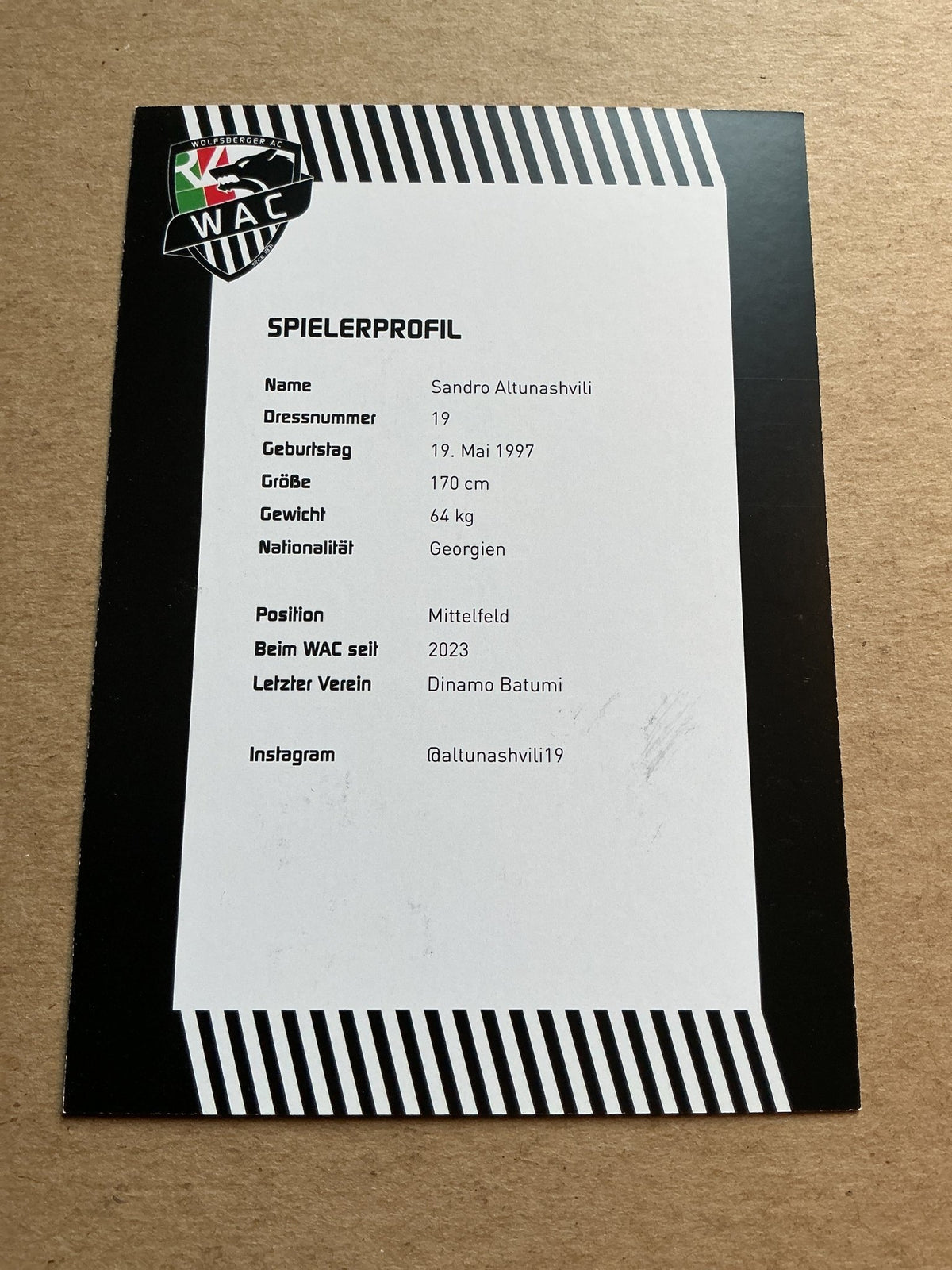 Sandro Altunashvili, Georgia 🇬🇪 Wolfsberger AC 2023/24 hand signed - Autographs-World