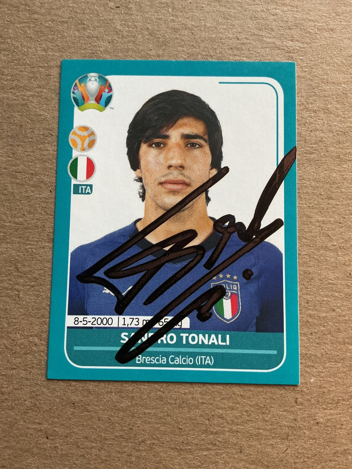 Sandro Tonali, Italy 🇮🇹 UEFA Euro 2020 Panini hand signed - Autographs-World