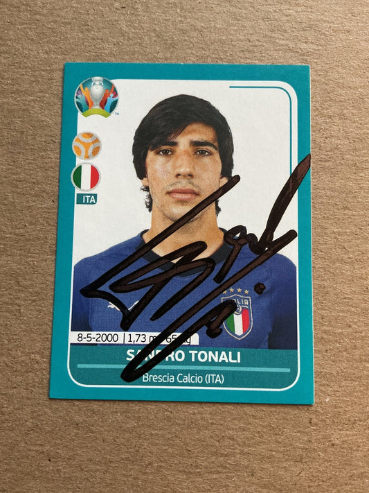 Sandro Tonali, Italy 🇮🇹 UEFA Euro 2020 Panini hand signed - Autographs-World