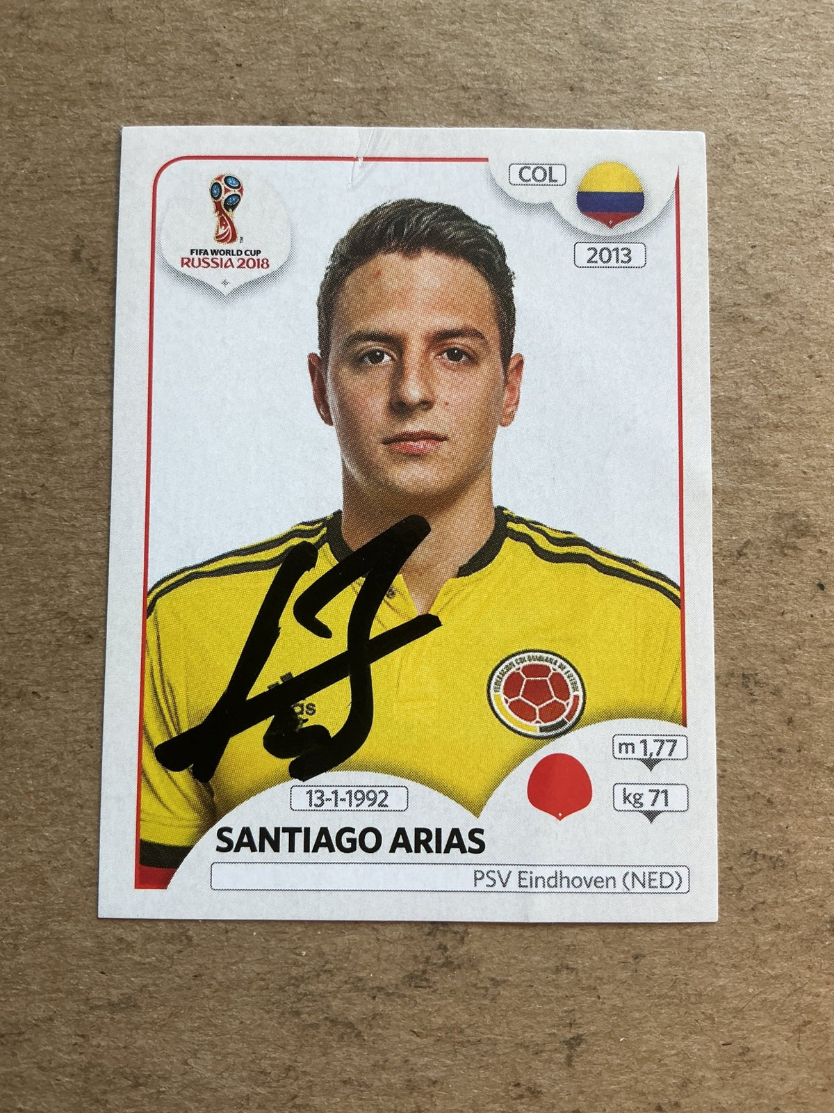 Santiago Arias, Colombia 🇨🇴 FIFA World Cup 2018 Panini hand signed - Autographs-World