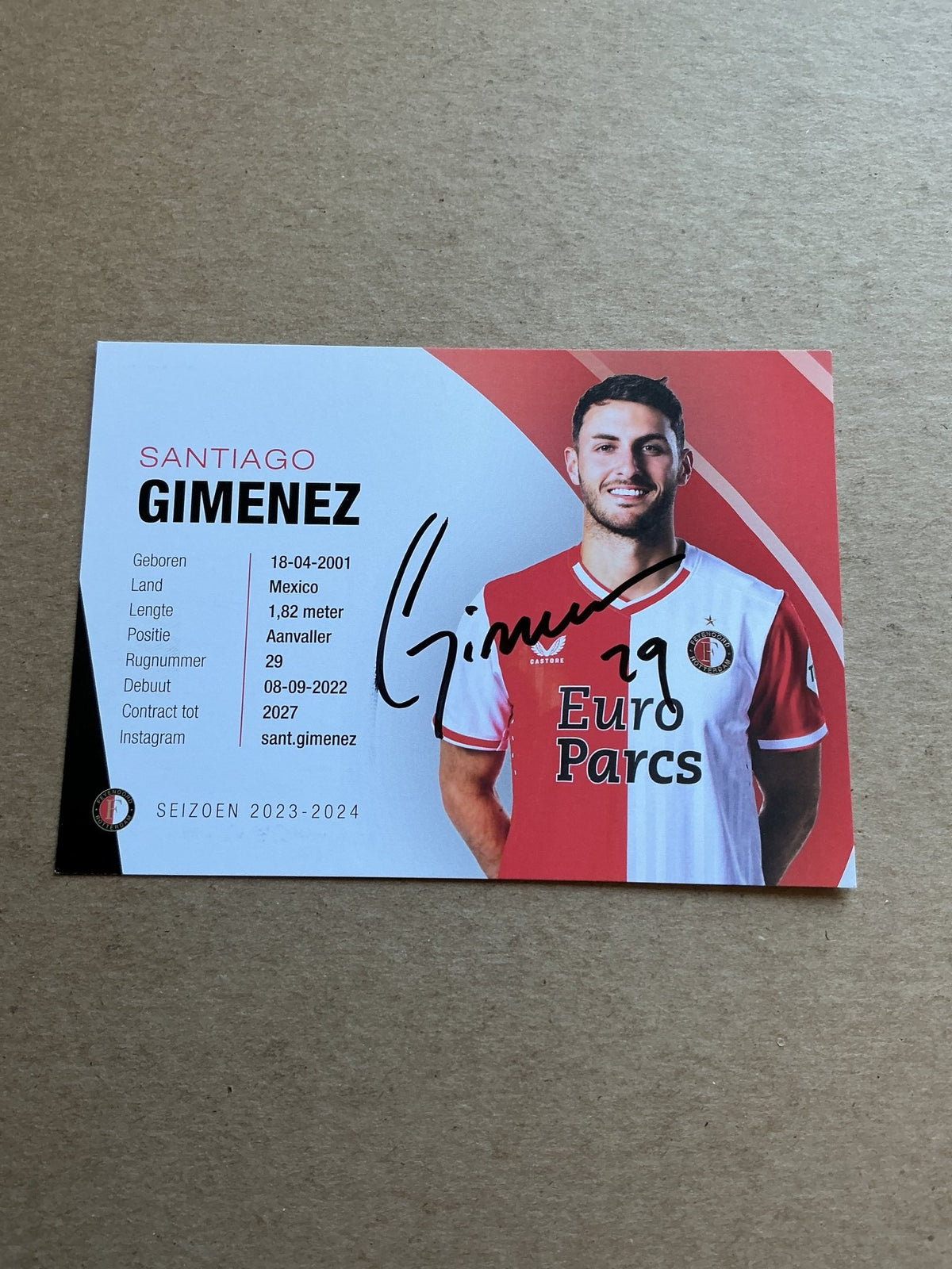 Santiago Gimenez, Mexico 🇲🇽 Feyenoord Rotterdam 2023/24 hand signed - Autographs-World