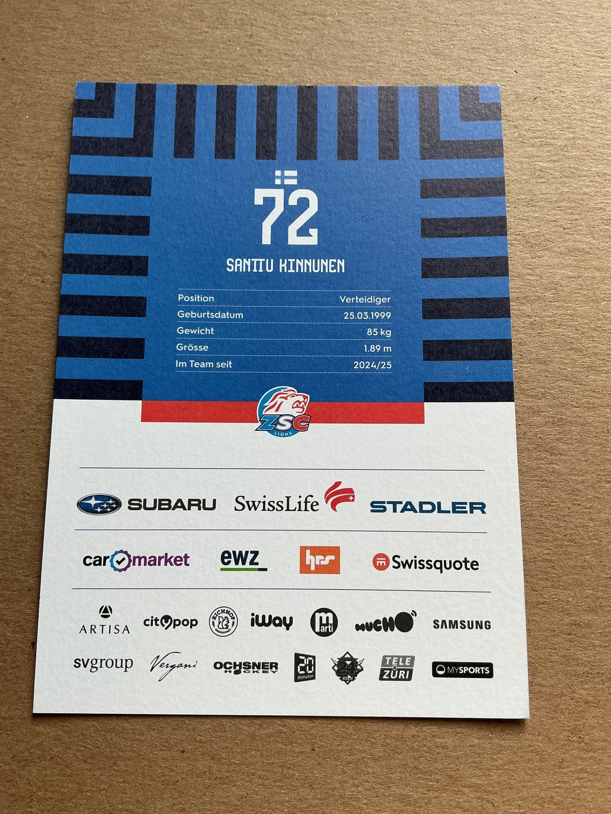 Santtu Kinnunen, Finland 🇫🇮 ZSC Lions 2024/25 hand signed - Autographs-World