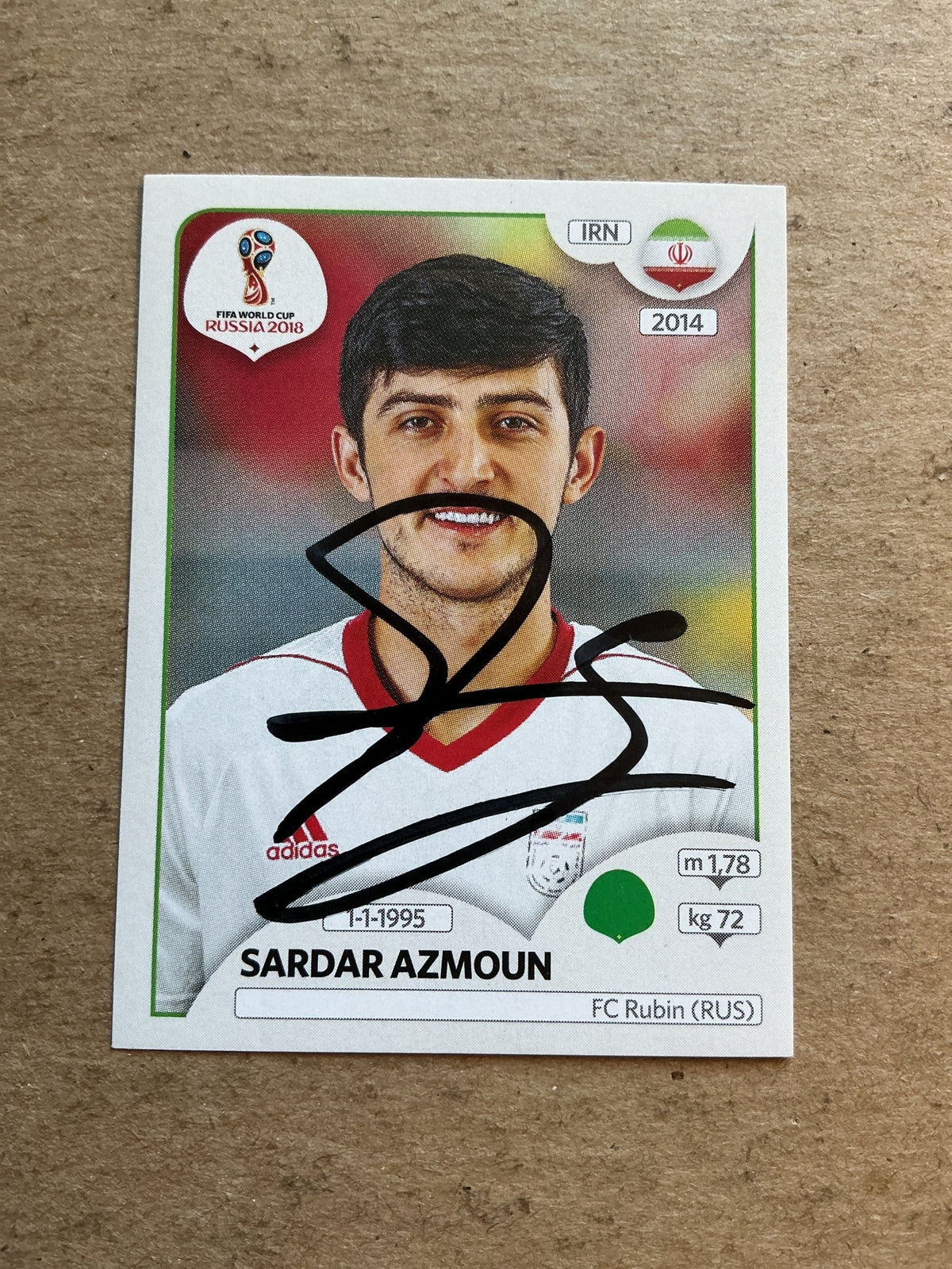Sardar Azmoun, Iran 🇮🇷 FIFA World Cup 2018 Panini hand signed - Autographs-World