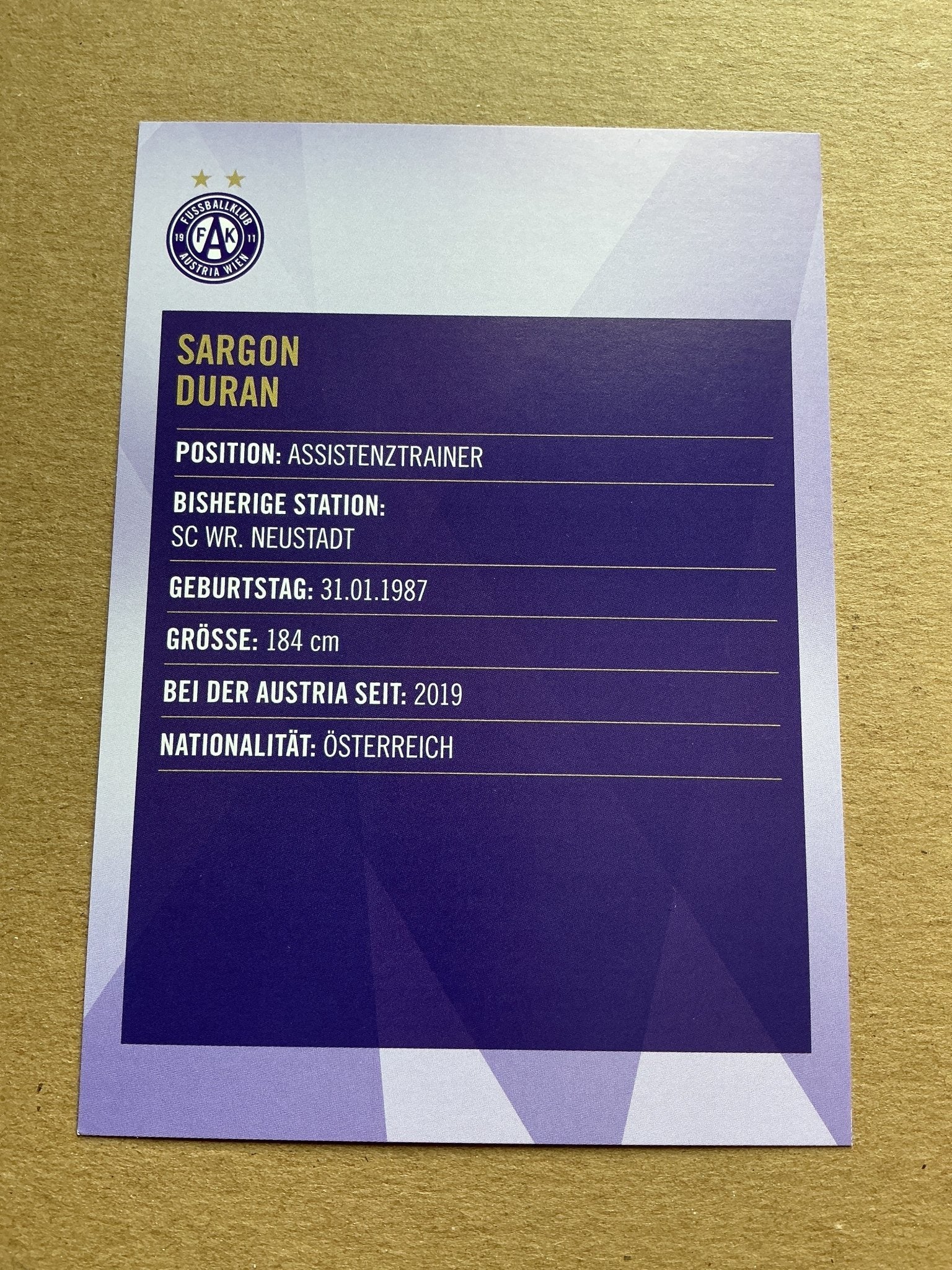 Sargon Duran, Austria 🇦🇹 Austria Wien 2019/20 hand signed - Autographs-World