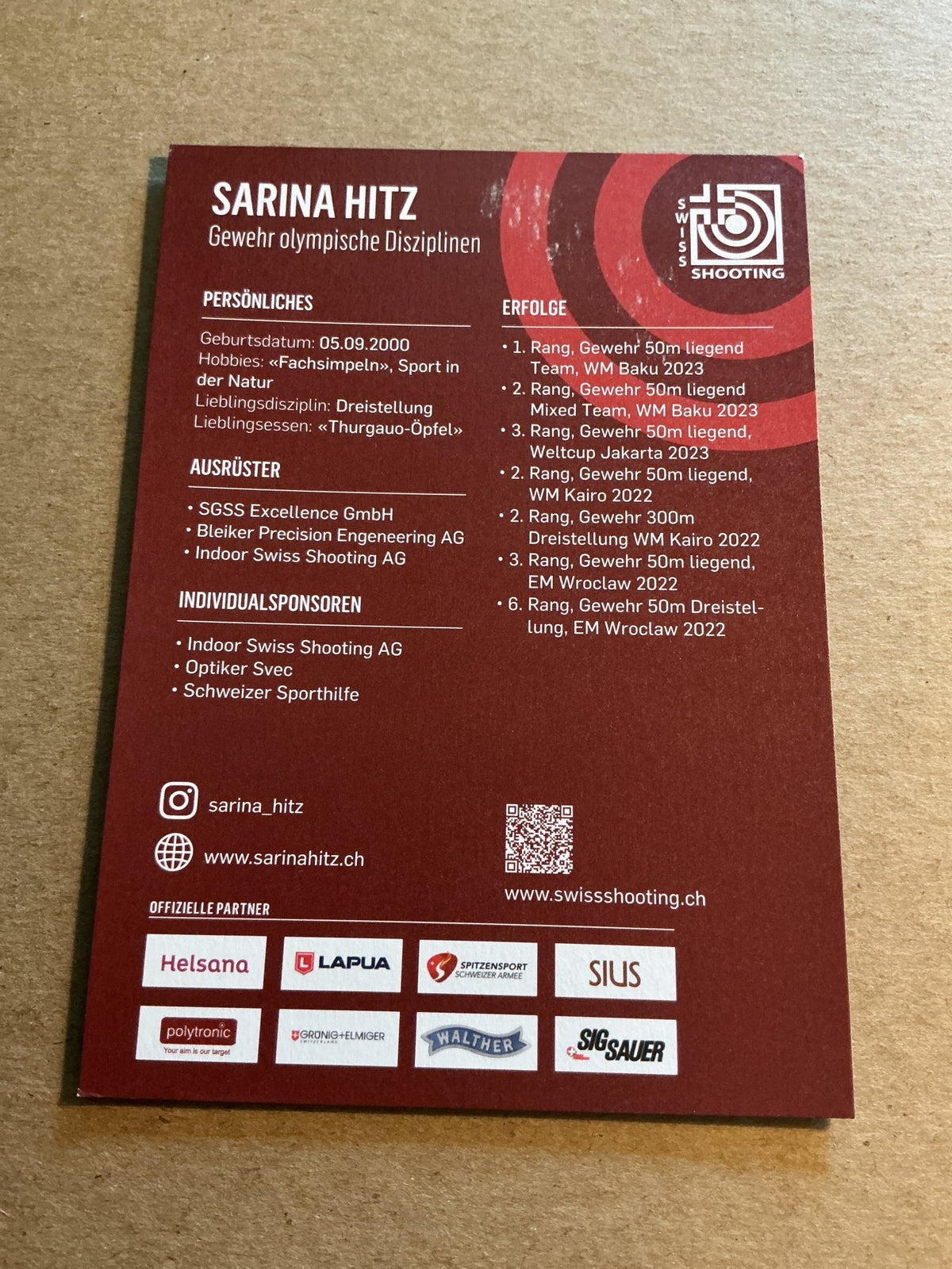 Sarina Hitz, Switzerland 🇨🇭 Shooting Sports 2025 hand signed - Autographs-World