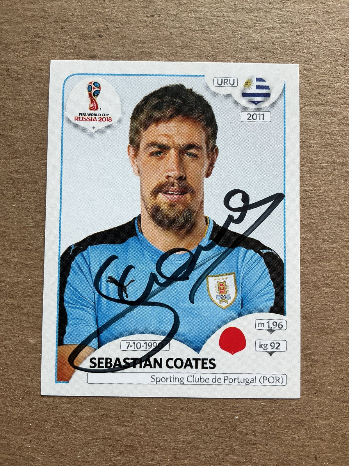 Sebastián Coates, Uruguay 🇺🇾 FIFA World Cup 2018 Panini hand signed - Autographs-World
