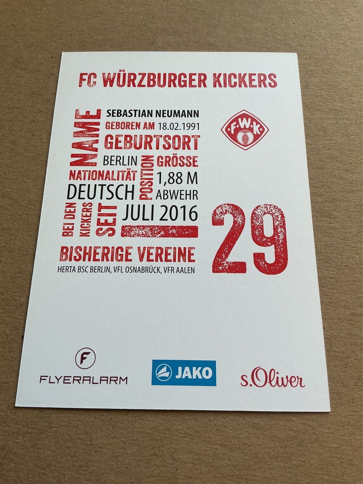 Sebastian Neumann, Germany 🇩🇪 FC Würzburger Kickers 2017/18 hand signed - Autographs-World