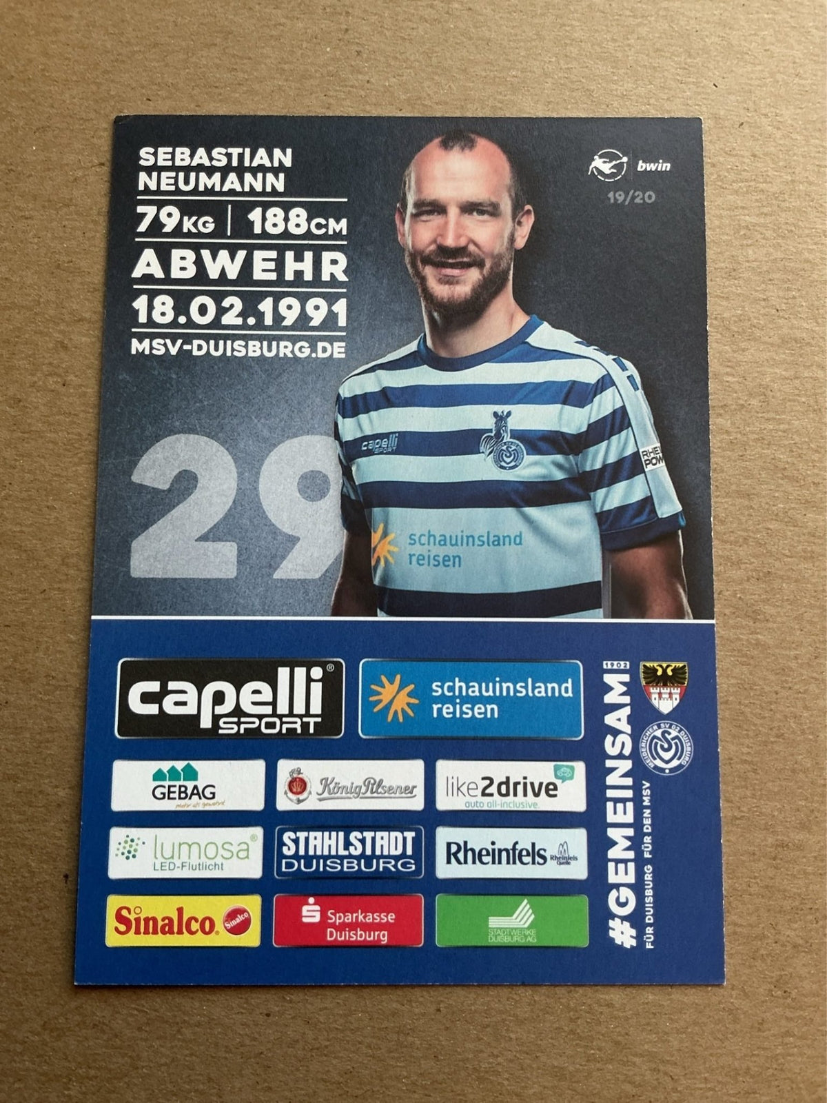 Sebastian Neumann, Germany 🇩🇪 MSV Duisburg 2019/20 hand signed - Autographs-World